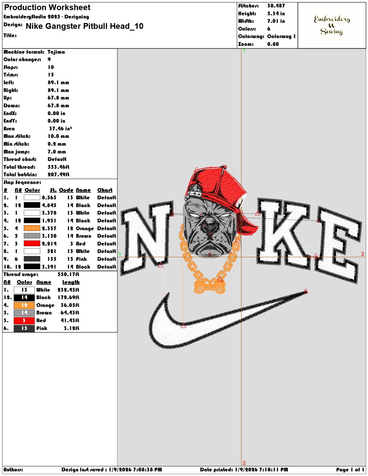 Nike Gangster Pitbull Head  - Elegant embroidery design file - instant download — view 3