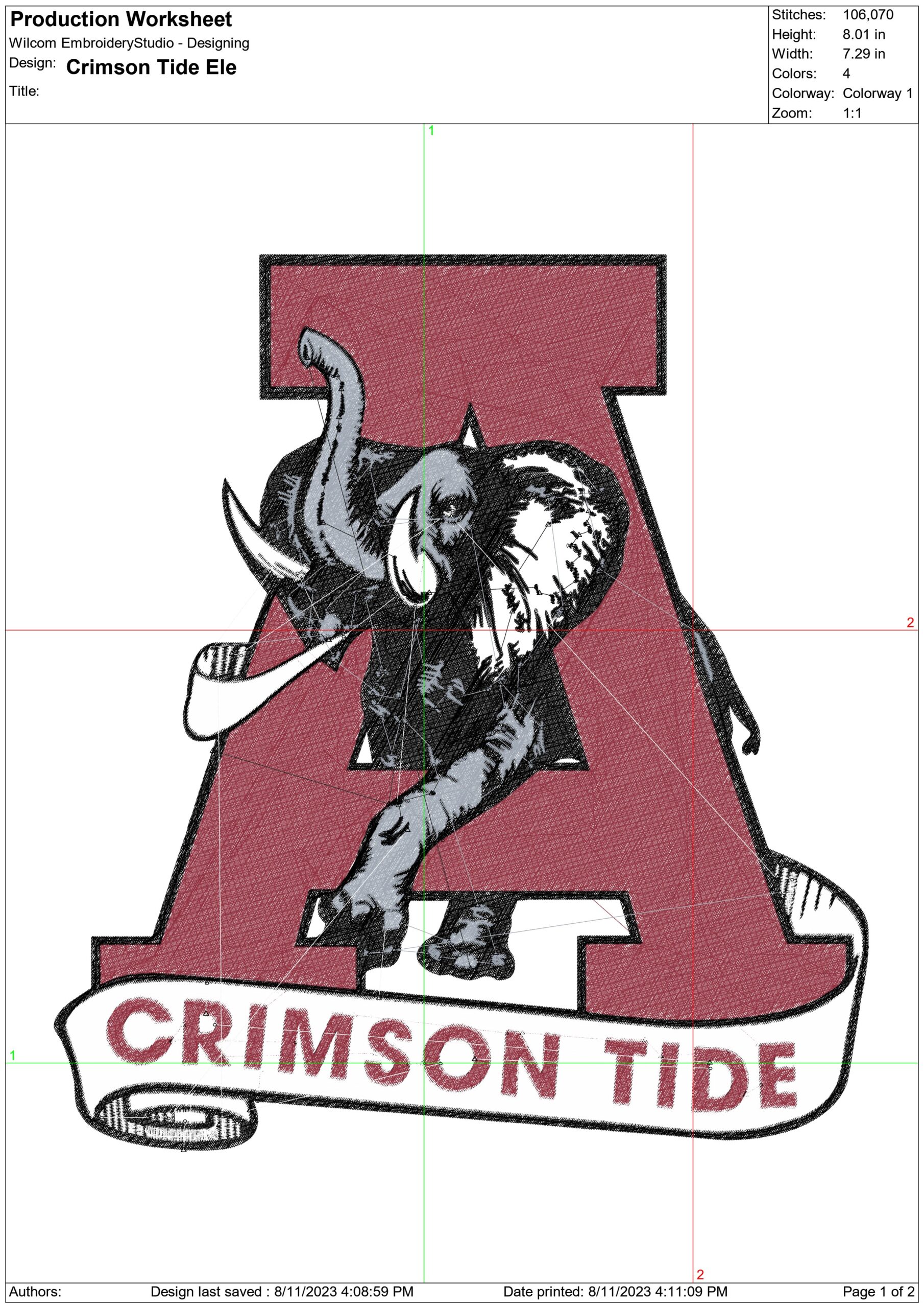 Alabama Athletics embroidery design Crimson Tide - Crimson Tide Logo embroidery machine pattern AA embroidery file — view 3