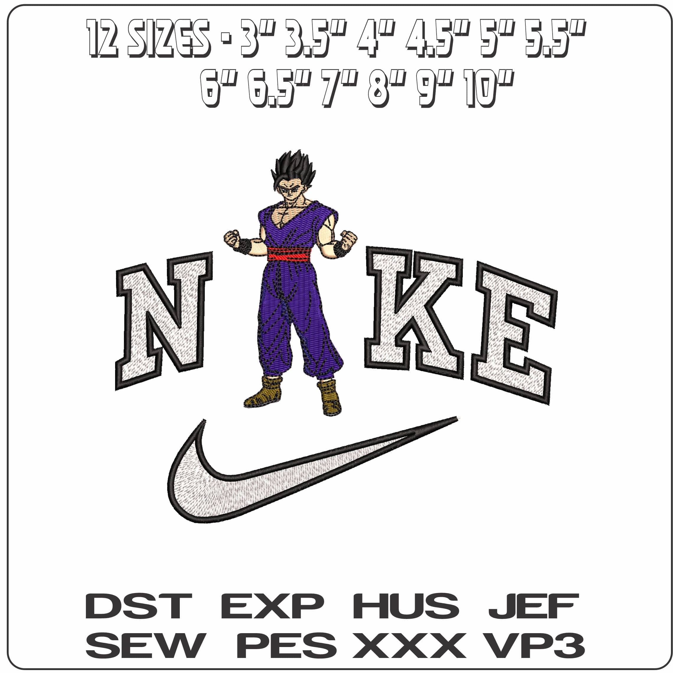 Nike Gohan strongest Human Dragon Ball Anime - Elegant embroidery design file - instant download — view 2