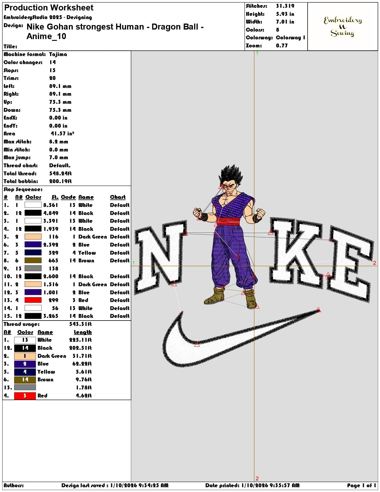 Nike Gohan strongest Human Dragon Ball Anime - Elegant embroidery design file - instant download — view 3
