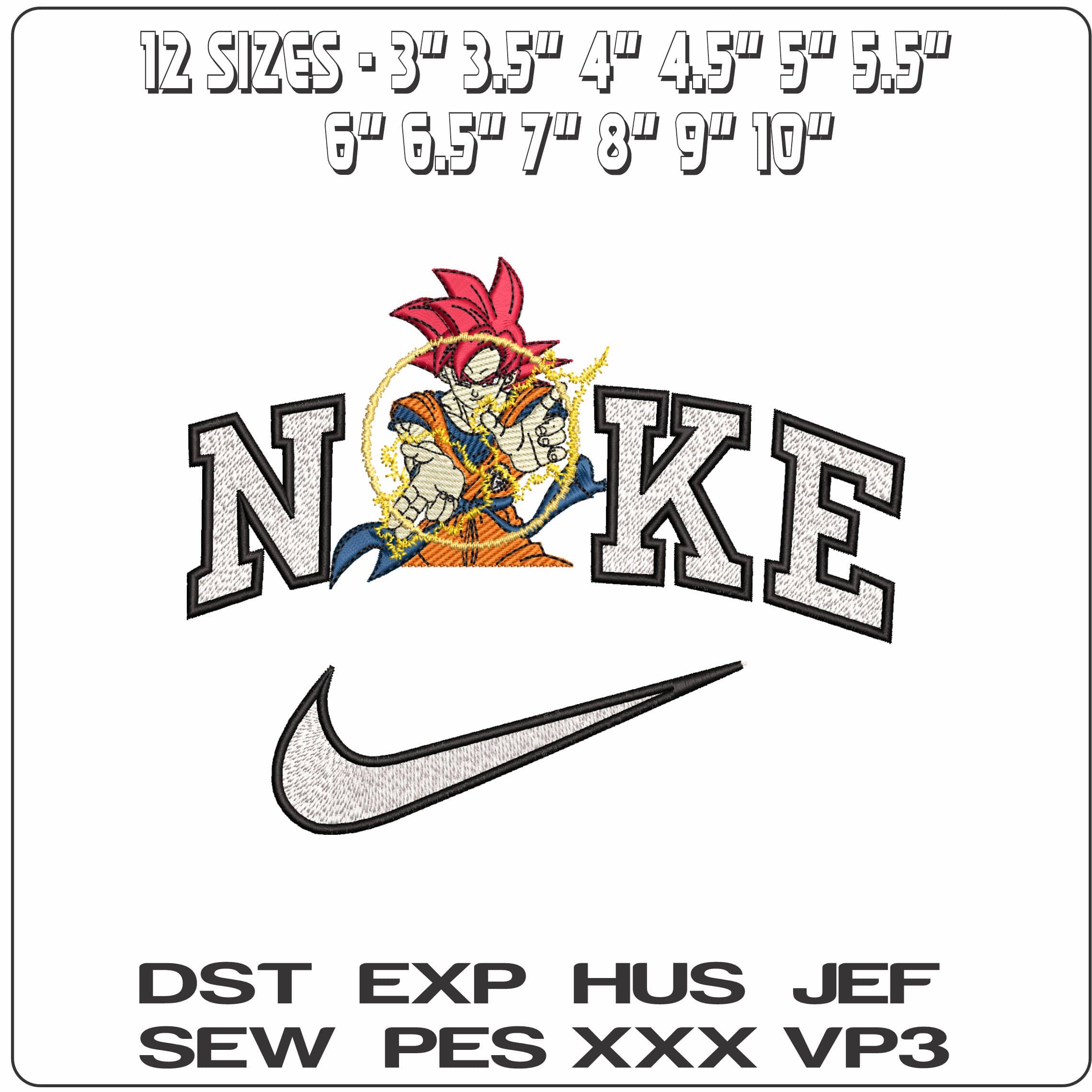 Nike Goku Super Saiyan God Creating energy Dragon Ball Anime - Elegant embroidery design file - instant download — view 2