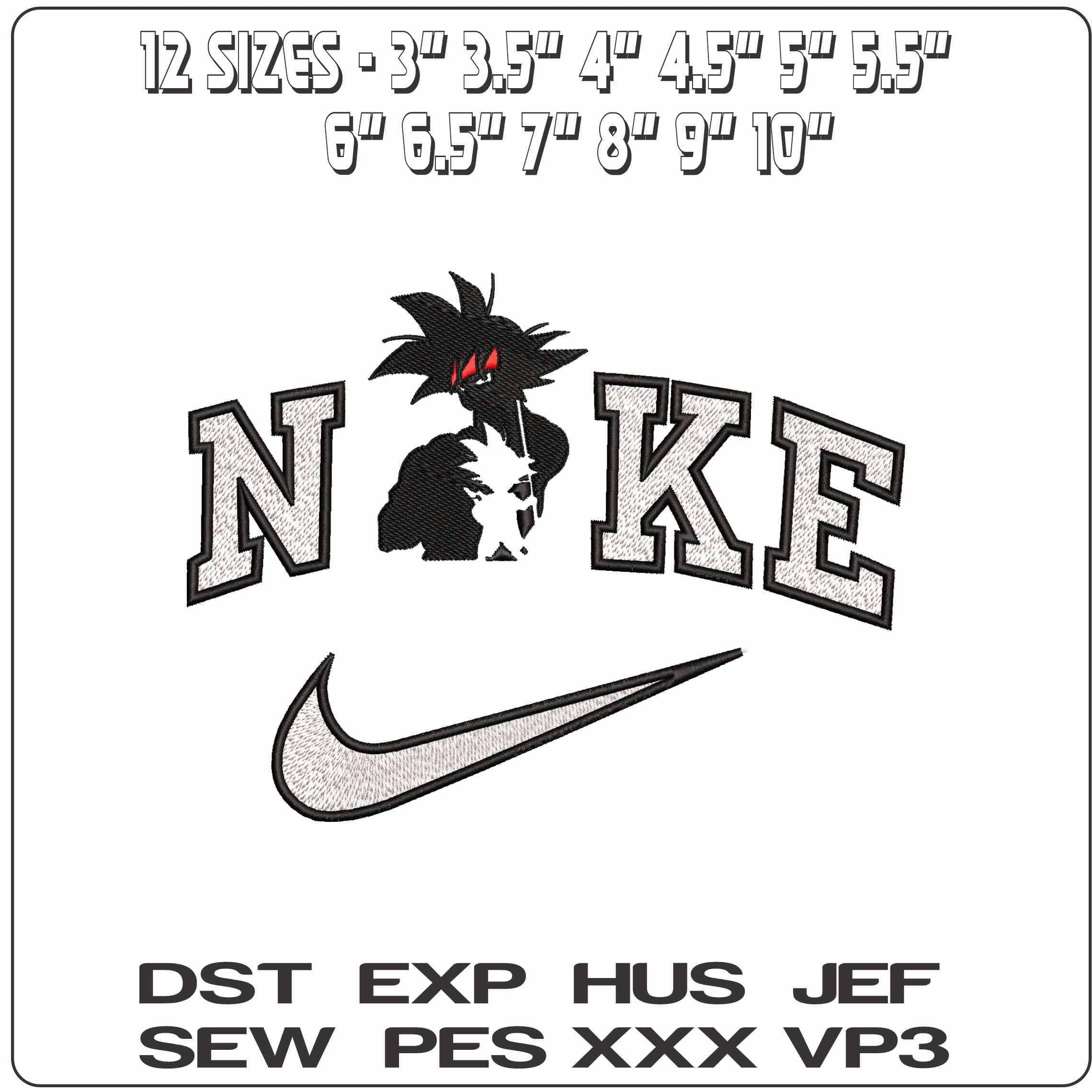 Nike Goku young in Shadow Dragon Ball Anime - Elegant embroidery design file - instant download — view 2