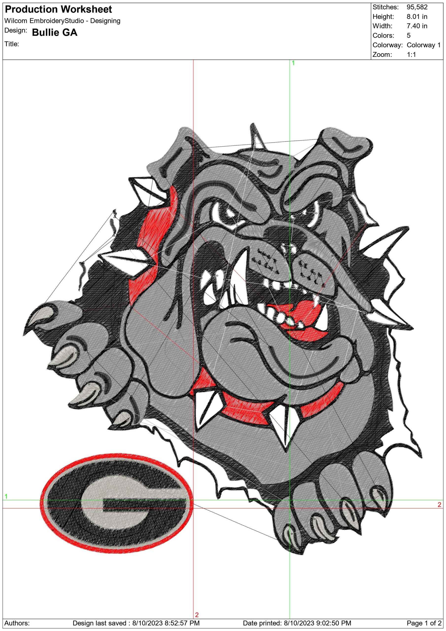 Georgia Athletics Football Bulldog Snarl embroidery design - University of Georgia — view 3