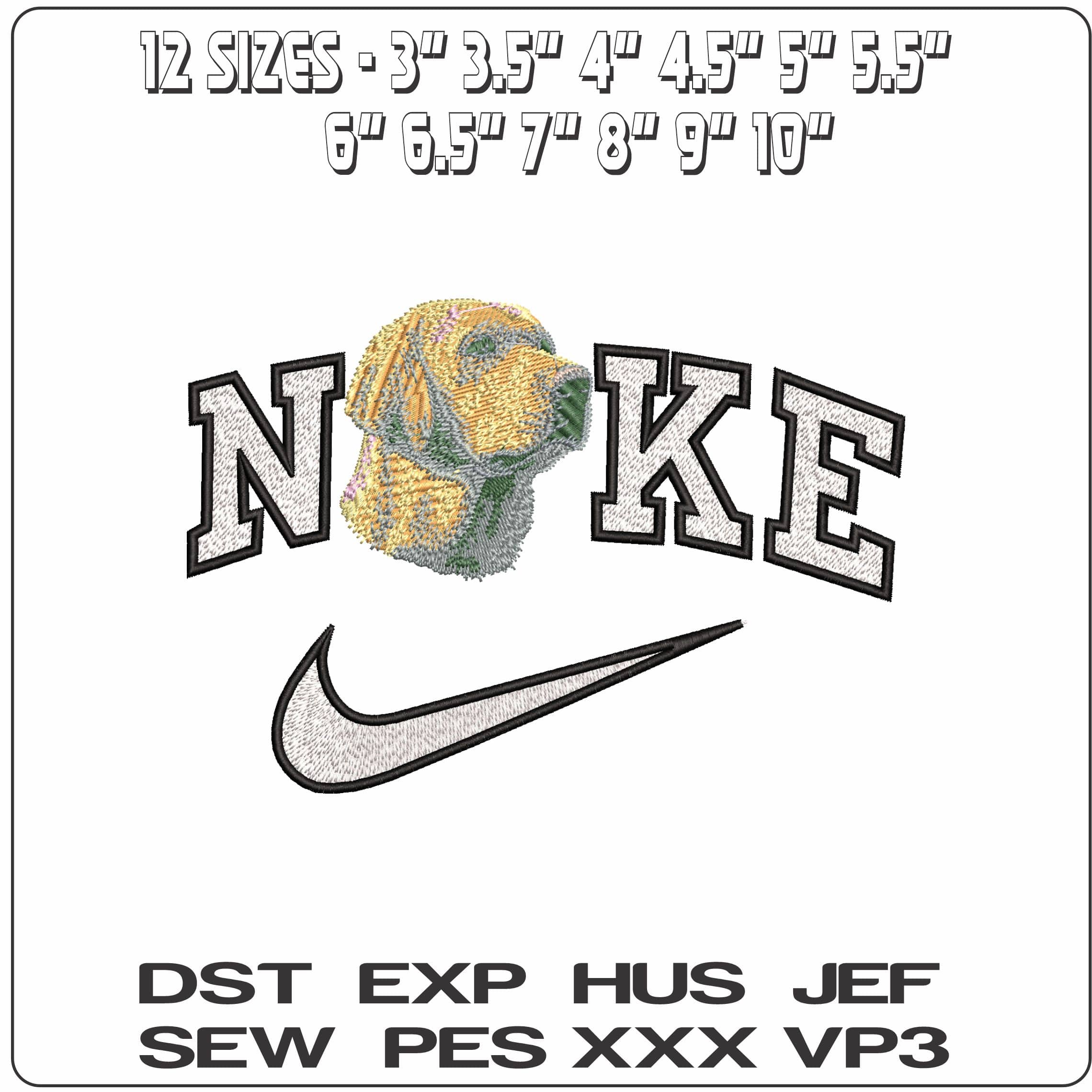 Nike Golden Labrador dog Head - Elegant embroidery design file - instant download — view 2