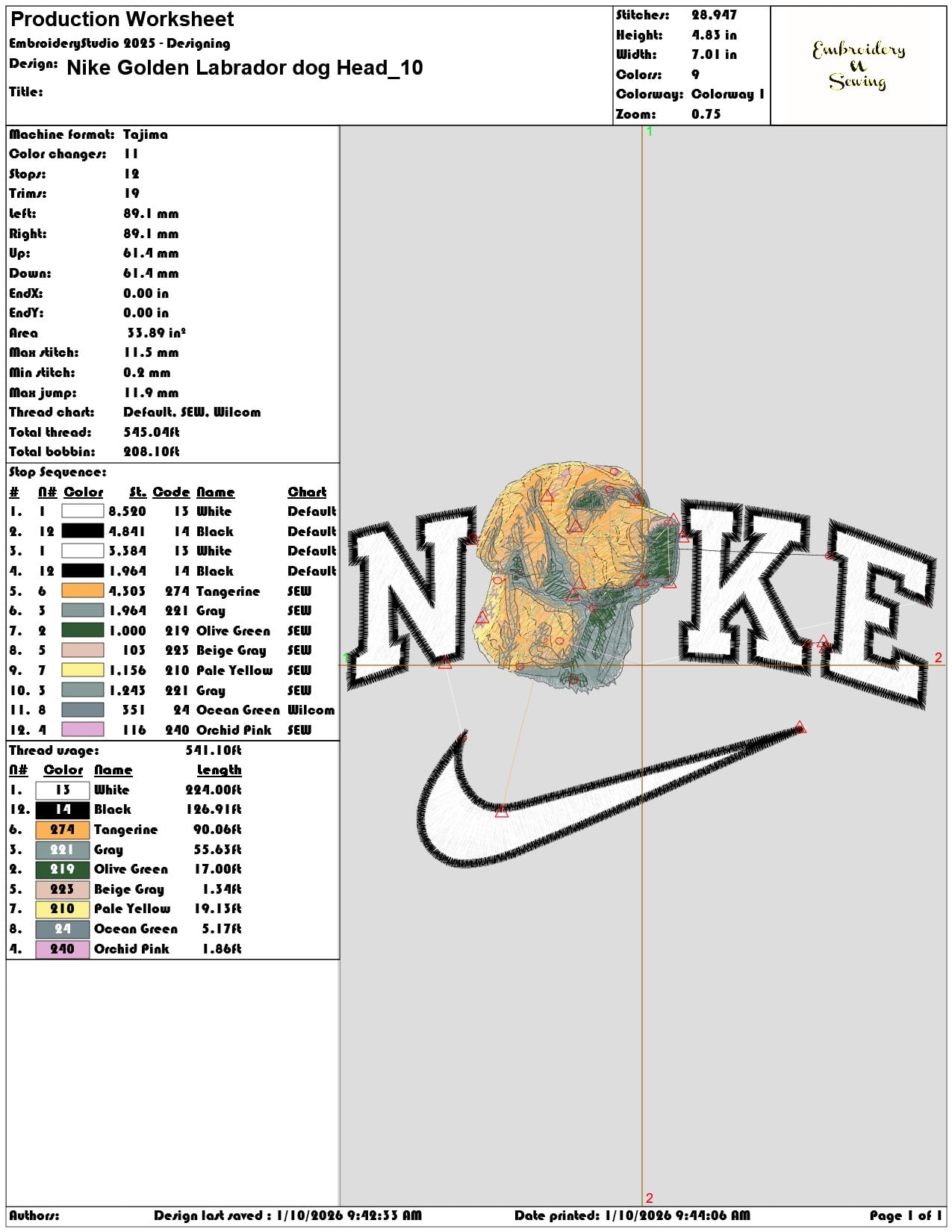 Nike Golden Labrador dog Head - Elegant embroidery design file - instant download — view 3