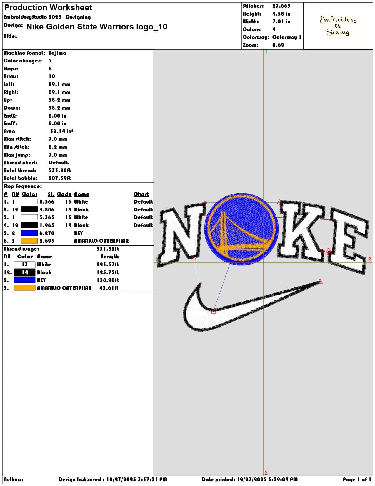 Nike Golden State Warriors logo - Elegant embroidery design file - instant download — view 3
