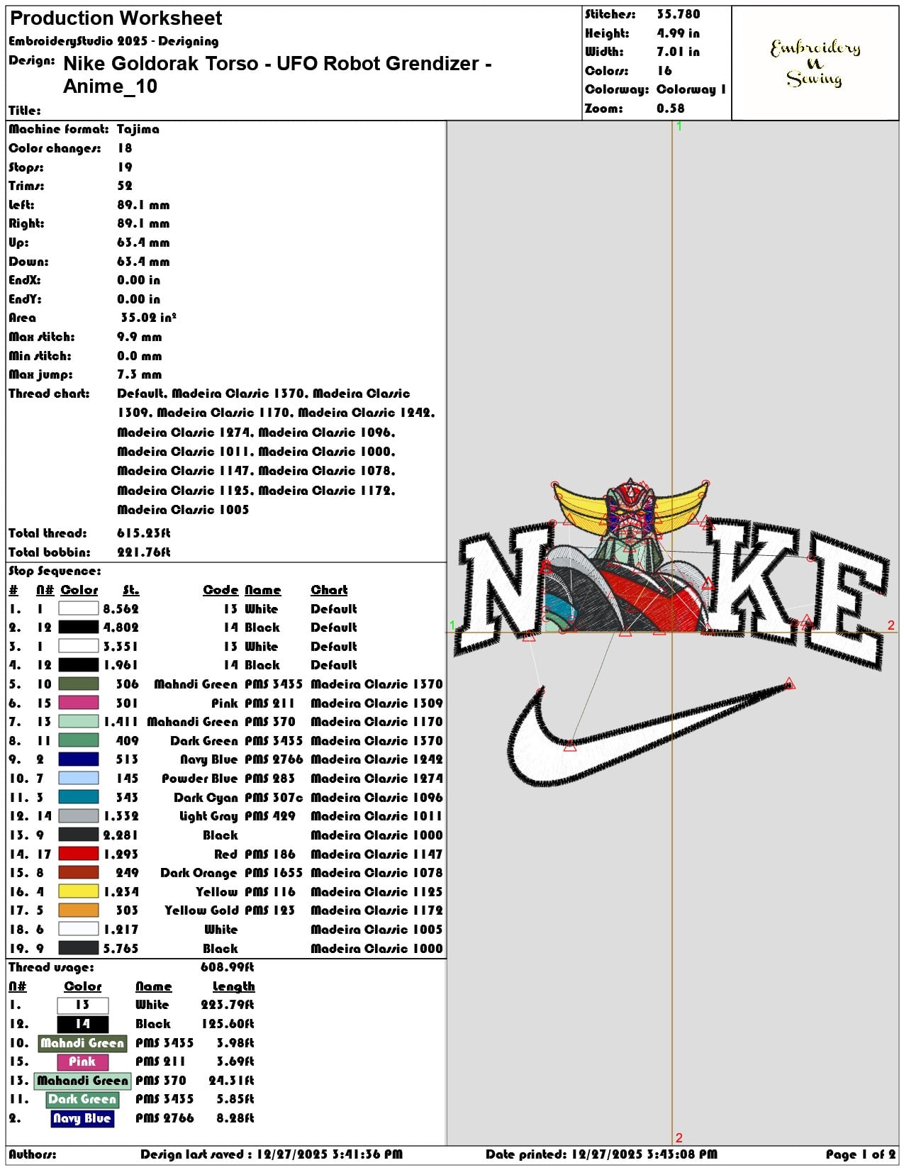 Nike Goldorak Torso UFO Robot Grendizer Anime - Elegant embroidery design file - instant download — view 3