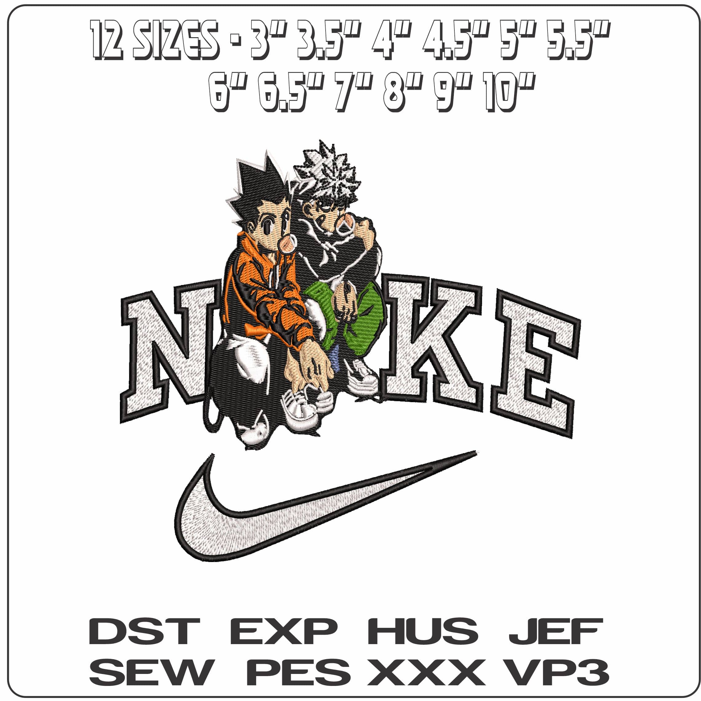 Nike Gon Freecss Killua Zoldyck Hunter x Hunter Anime - Elegant embroidery design file - instant download — view 2