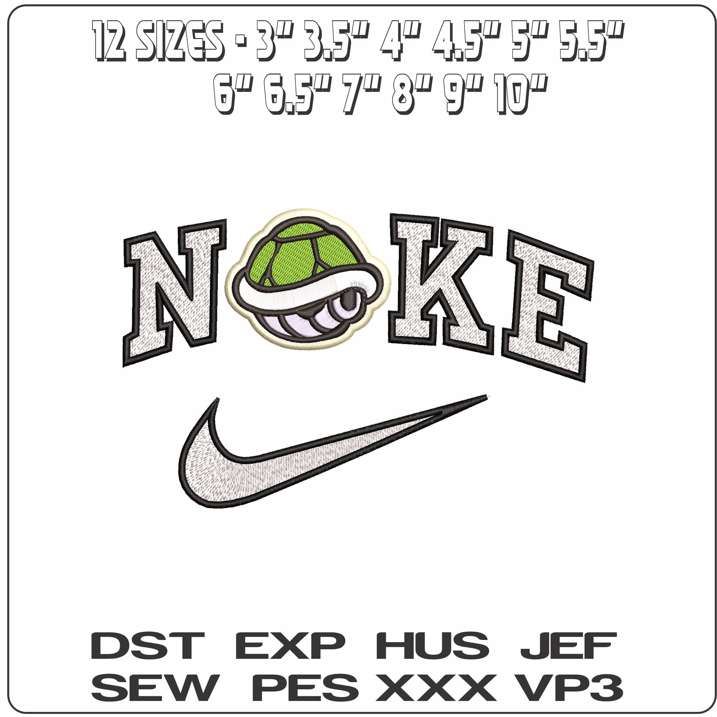 Nike Green Turtle Shell Super Mario Bros - Elegant embroidery design file - instant download — view 2