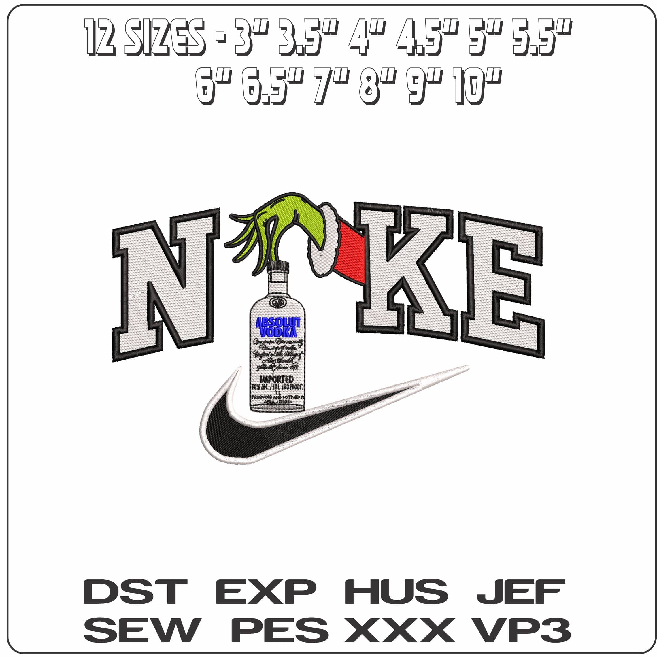 Nike Grinch Hand with Absoult Vodka - Elegant embroidery design file - instant download — view 2