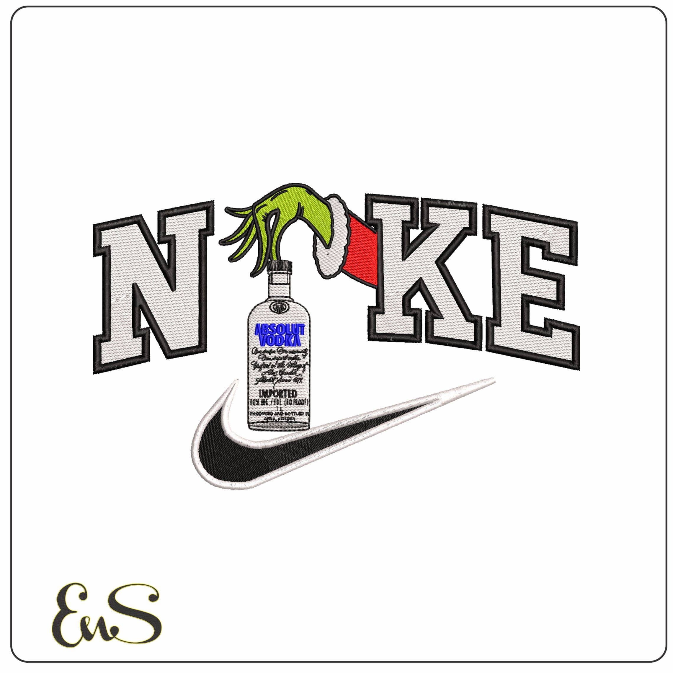 Nike Grinch Hand with Absoult Vodka - Elegant embroidery design file - instant download