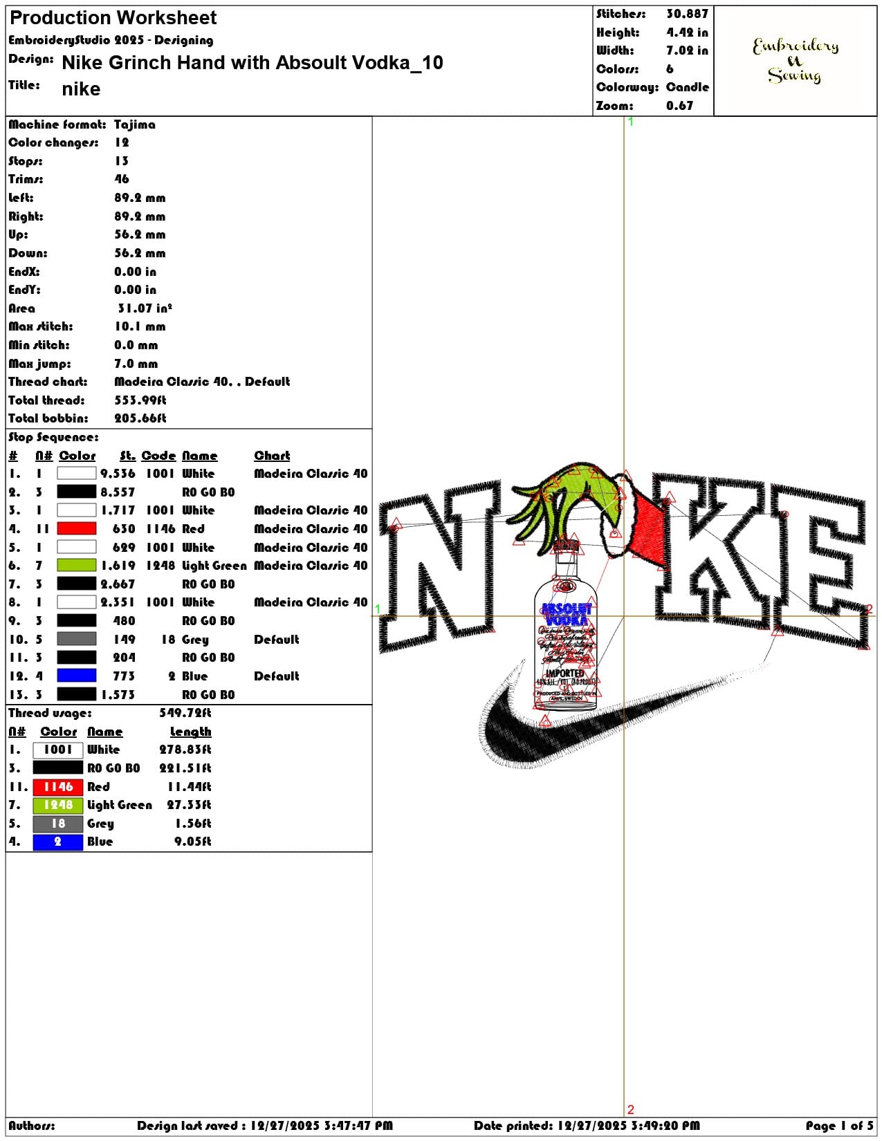Nike Grinch Hand with Absoult Vodka - Elegant embroidery design file - instant download — view 3