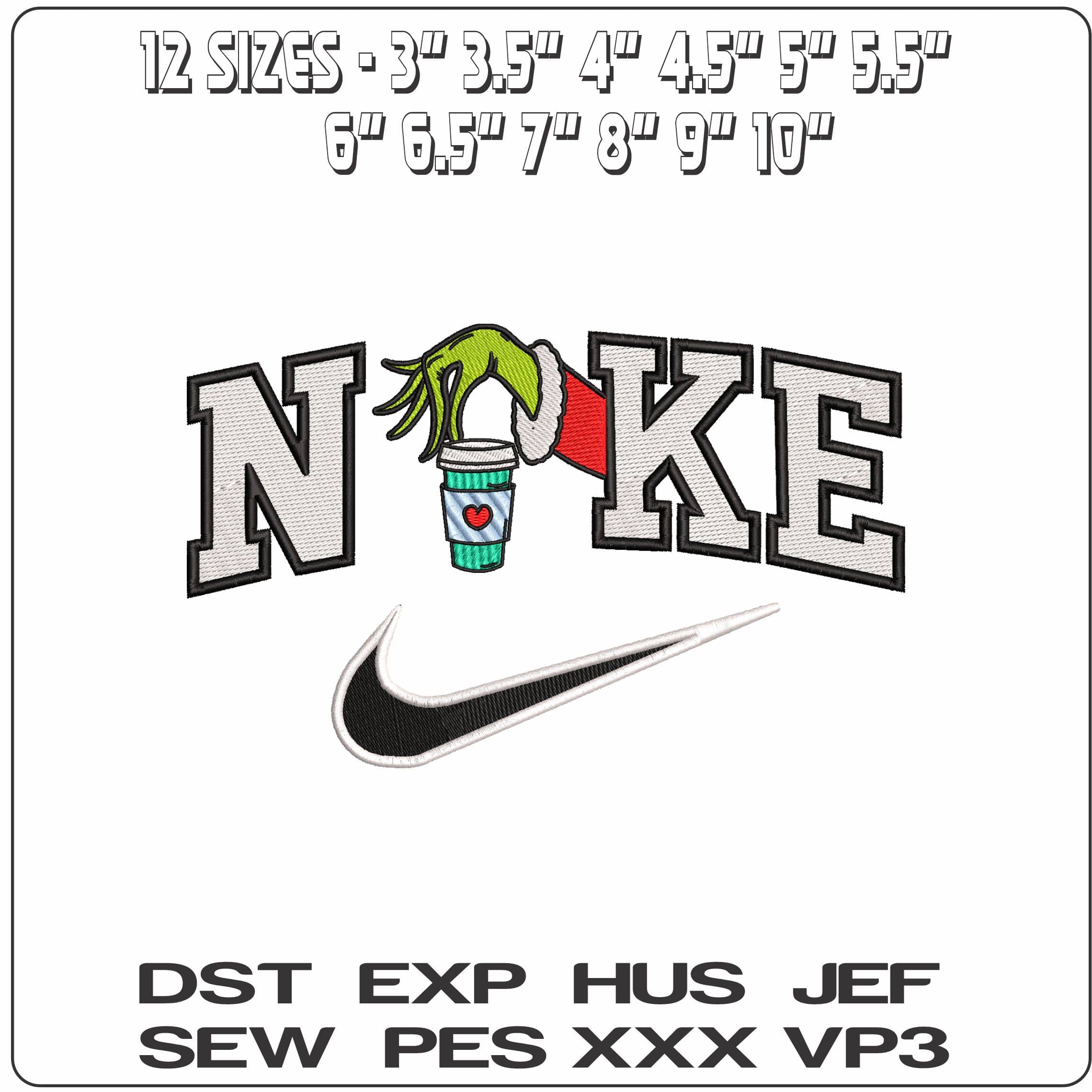 Nike Grinch Hand with Coffee - Elegant embroidery design file - instant download — view 2
