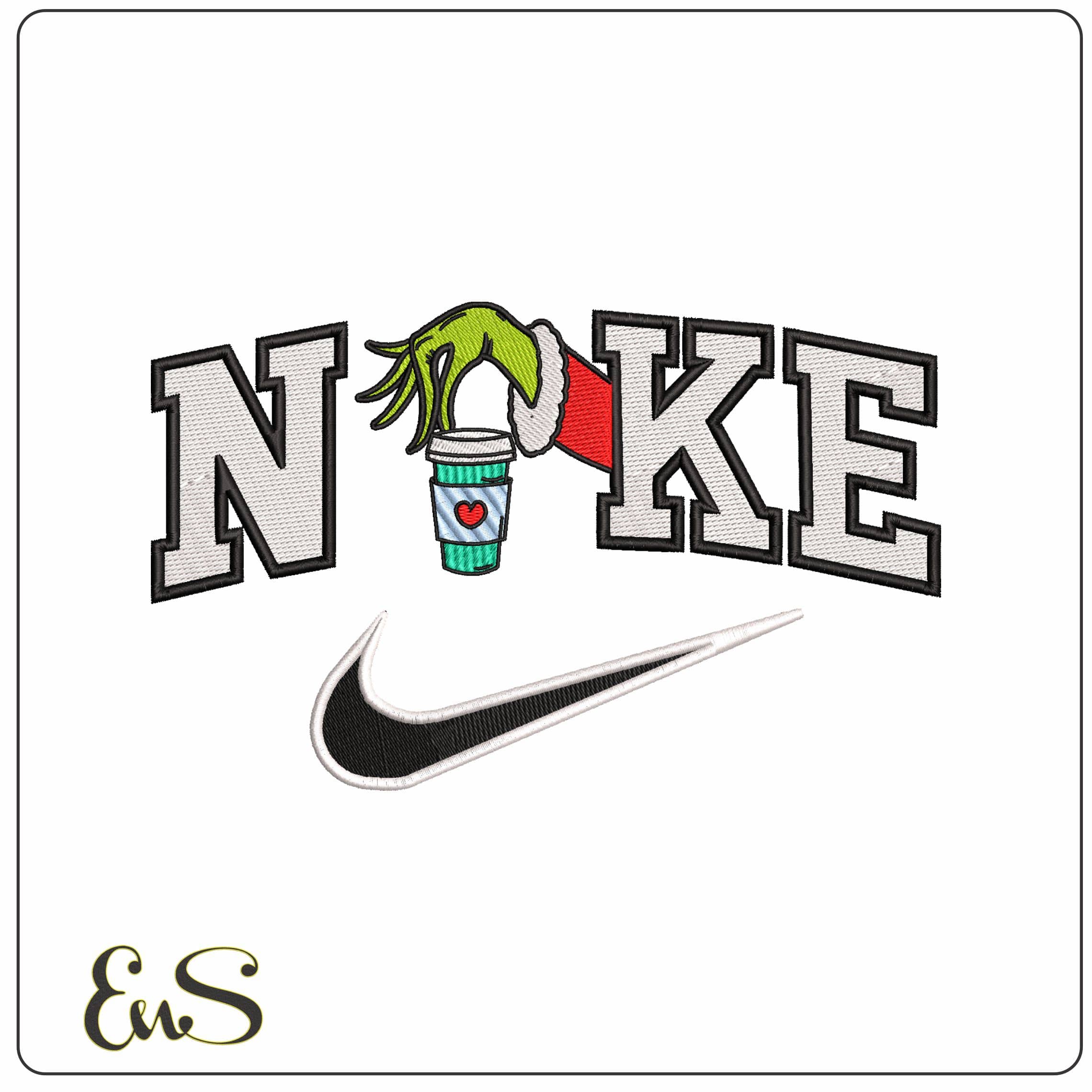 Nike Grinch Hand with Coffee - Elegant embroidery design file - instant download