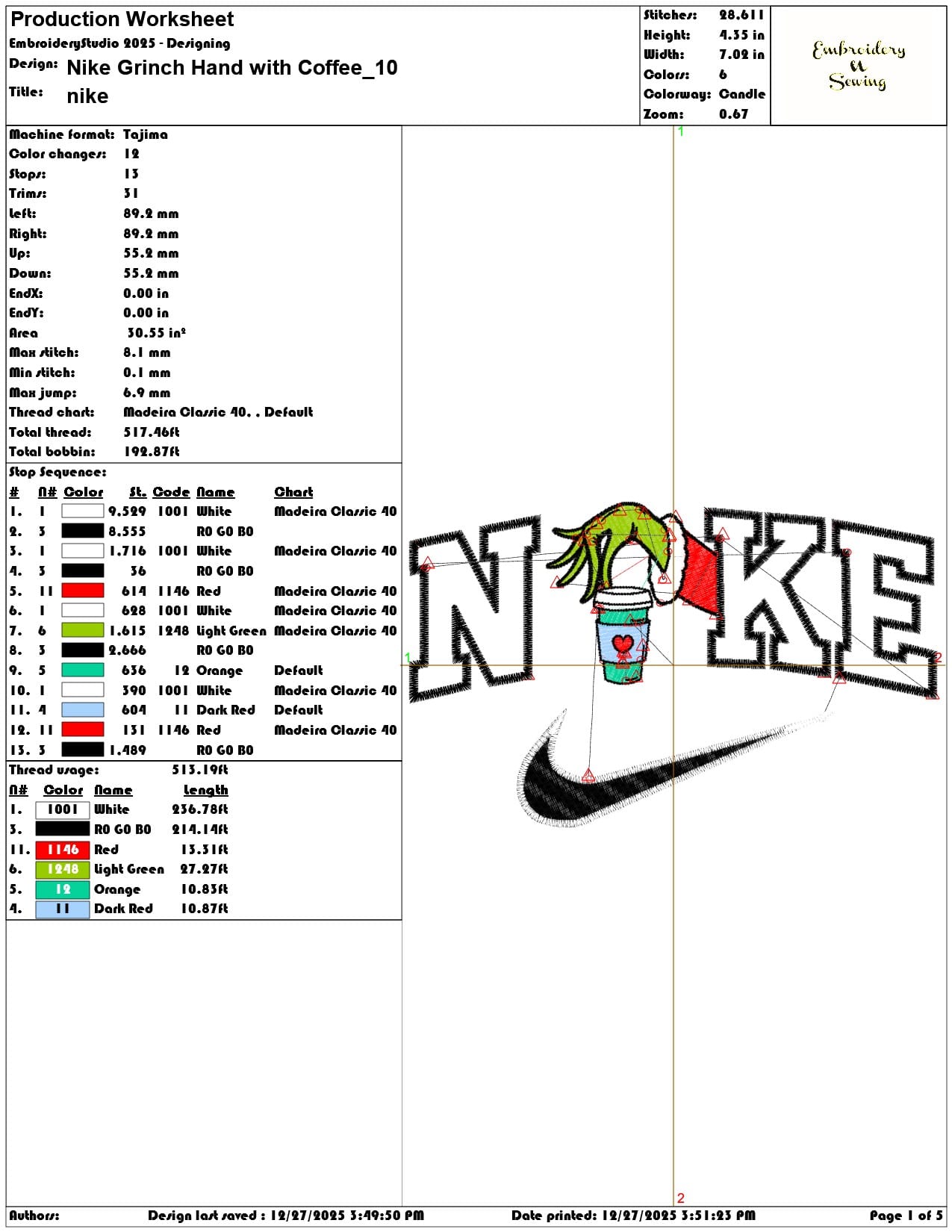 Nike Grinch Hand with Coffee - Elegant embroidery design file - instant download — view 3