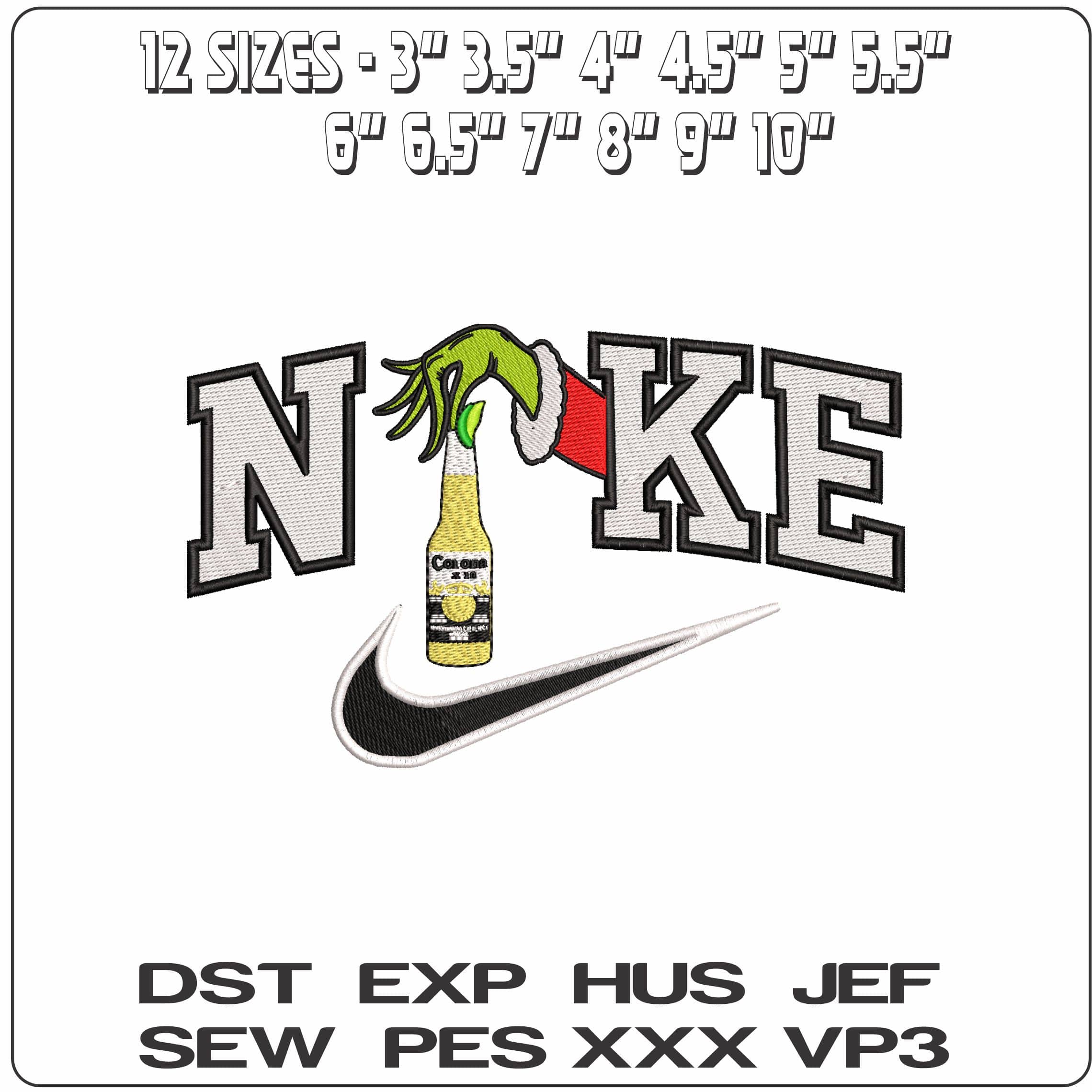 Nike Grinch Hand with Corona and Lime - Elegant embroidery design file - instant download — view 2