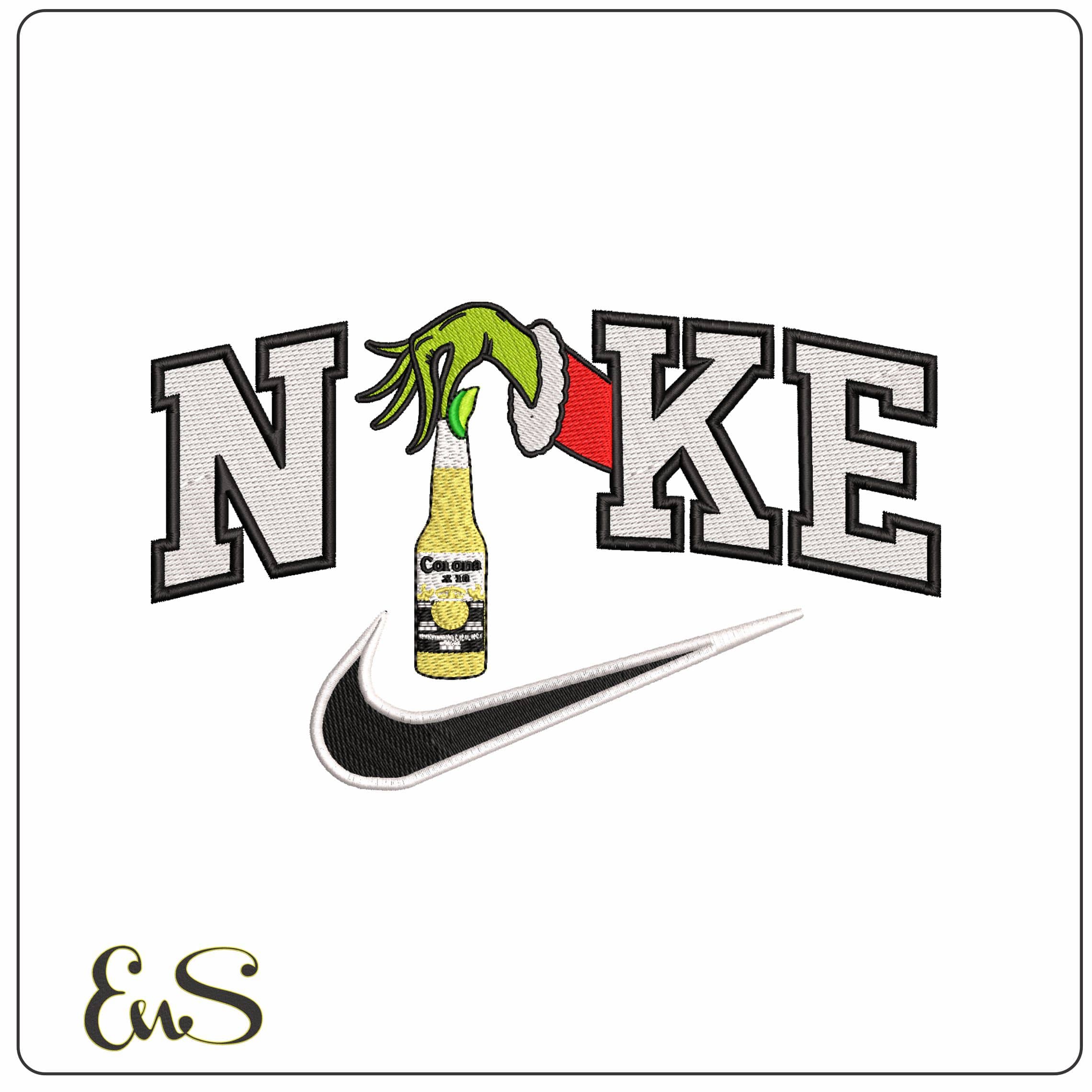 Nike Grinch Hand with Corona and Lime - Elegant embroidery design file - instant download