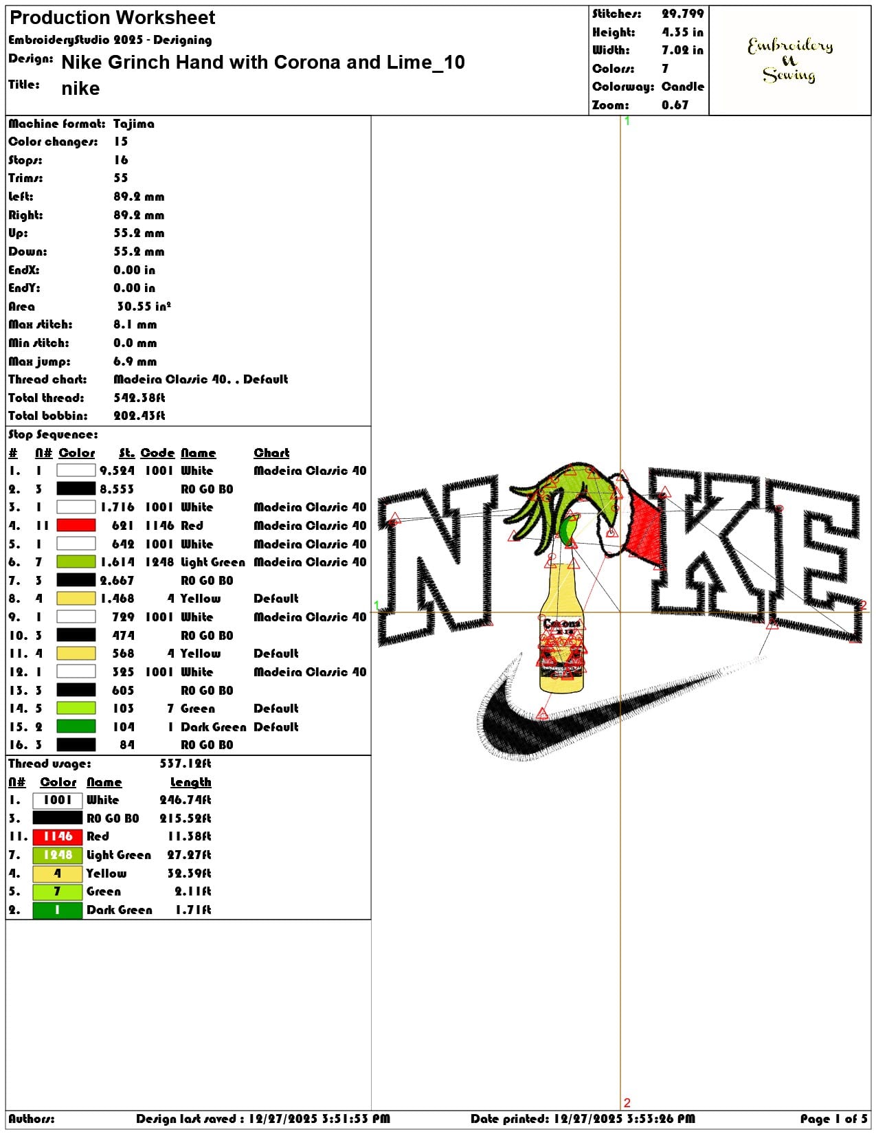 Nike Grinch Hand with Corona and Lime - Elegant embroidery design file - instant download — view 3