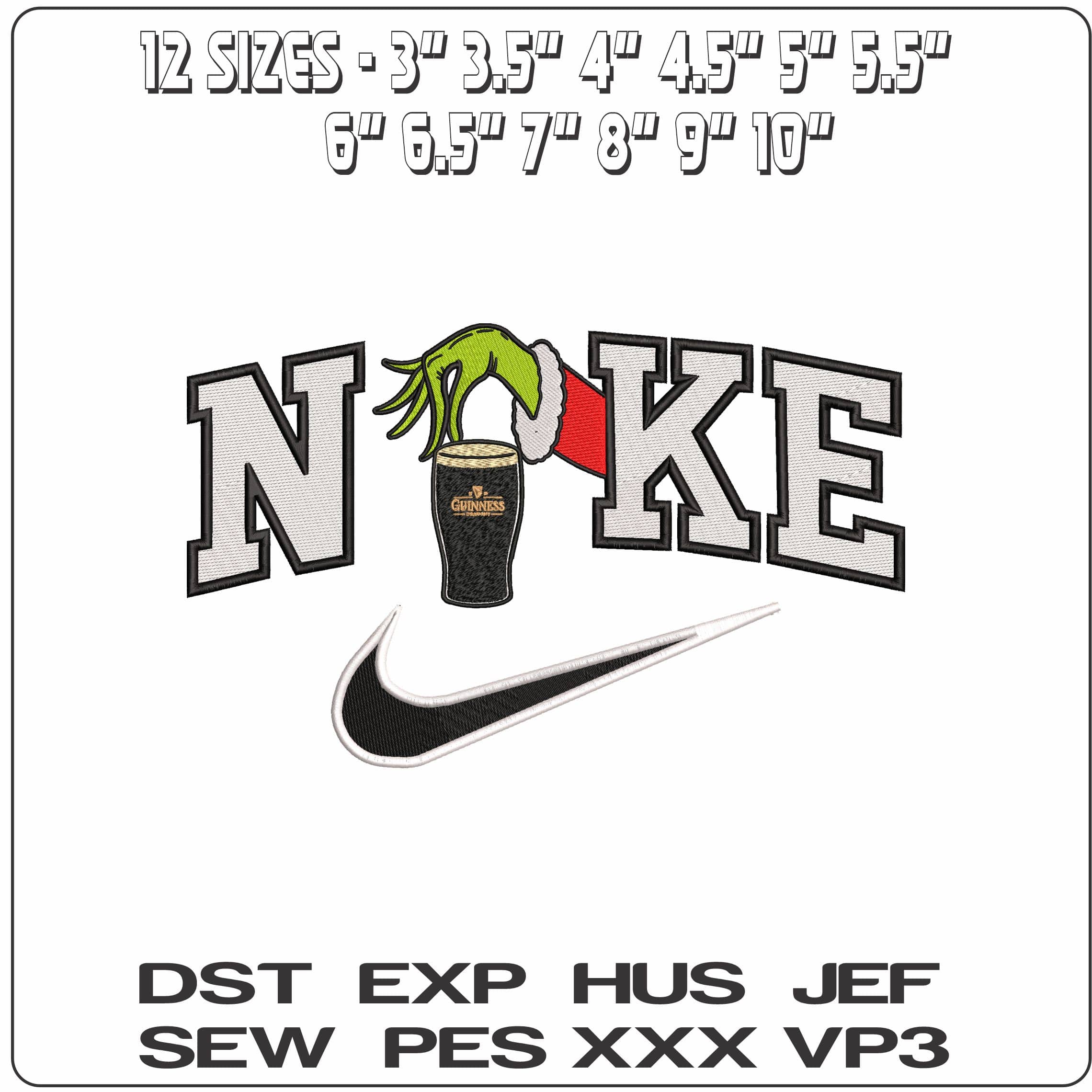 Nike Grinch Hand with Pint Guinness - Elegant embroidery design file - instant download — view 2