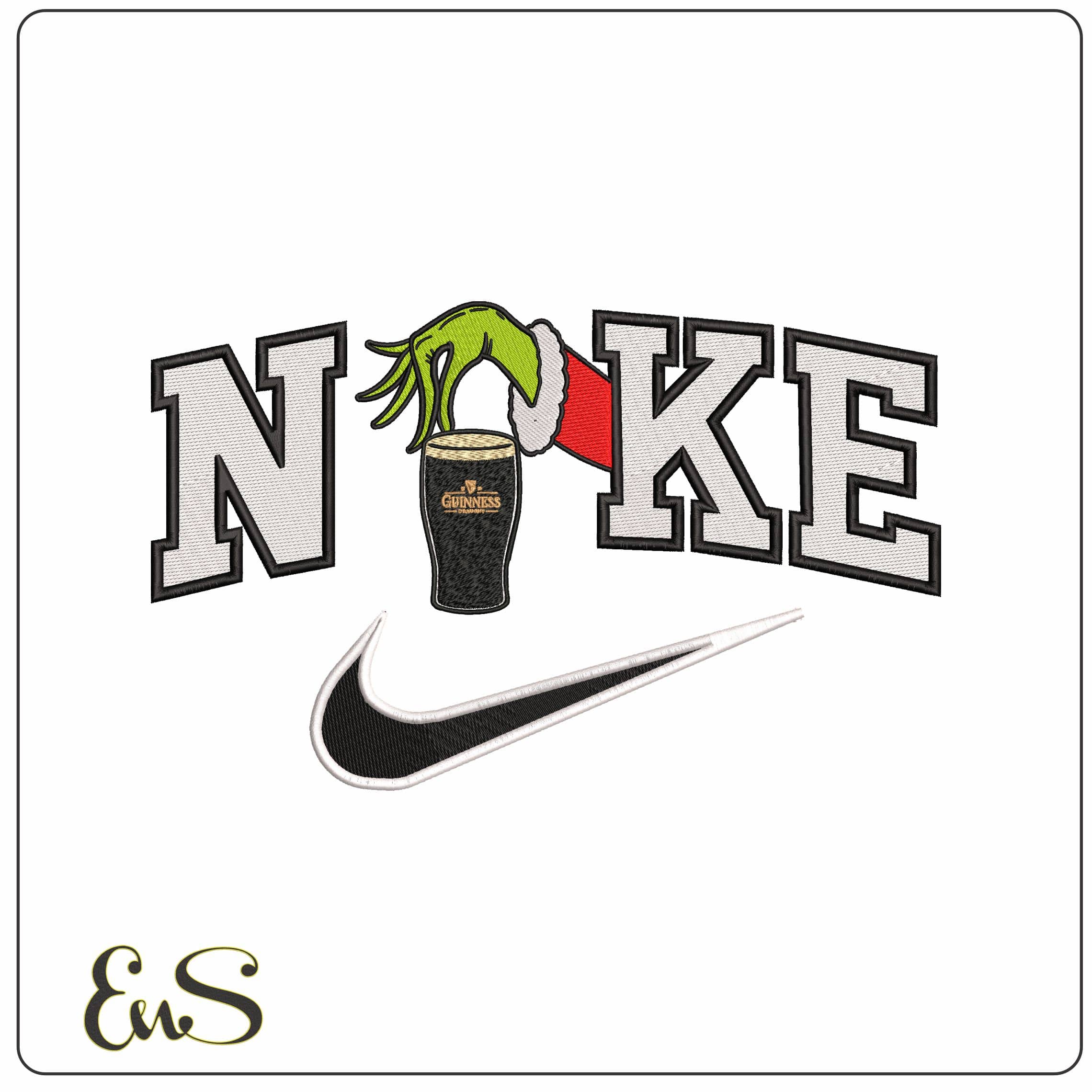 Nike Grinch Hand with Pint Guinness - Elegant embroidery design file - instant download