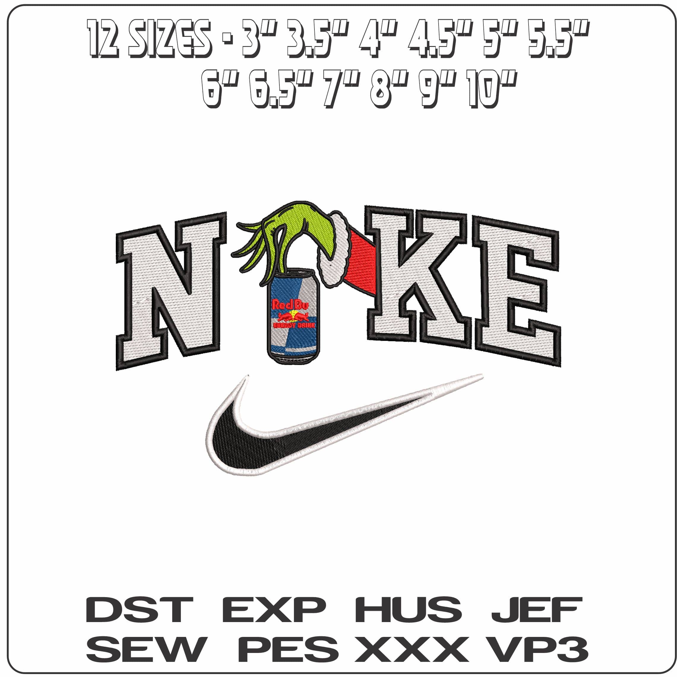 Nike Grinch Hand with Redbull - Elegant embroidery design file - instant download — view 2