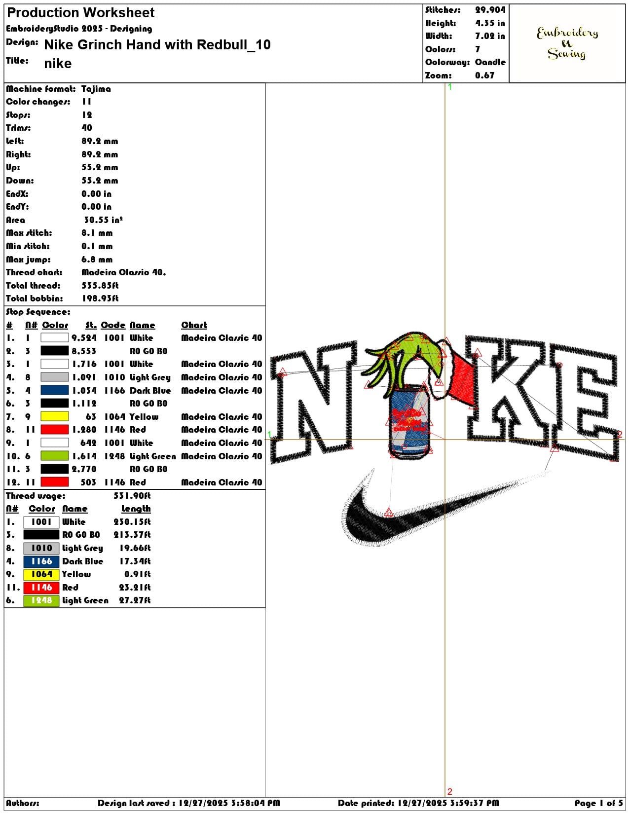Nike Grinch Hand with Redbull - Elegant embroidery design file - instant download — view 3
