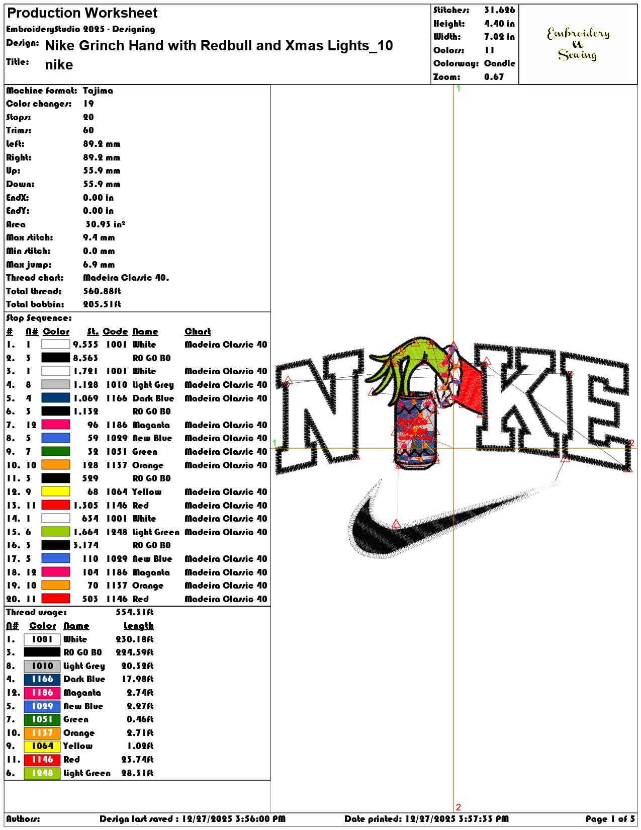 Nike Grinch Hand with Redbull and Xmas Lights - Elegant embroidery design file - instant download — view 3