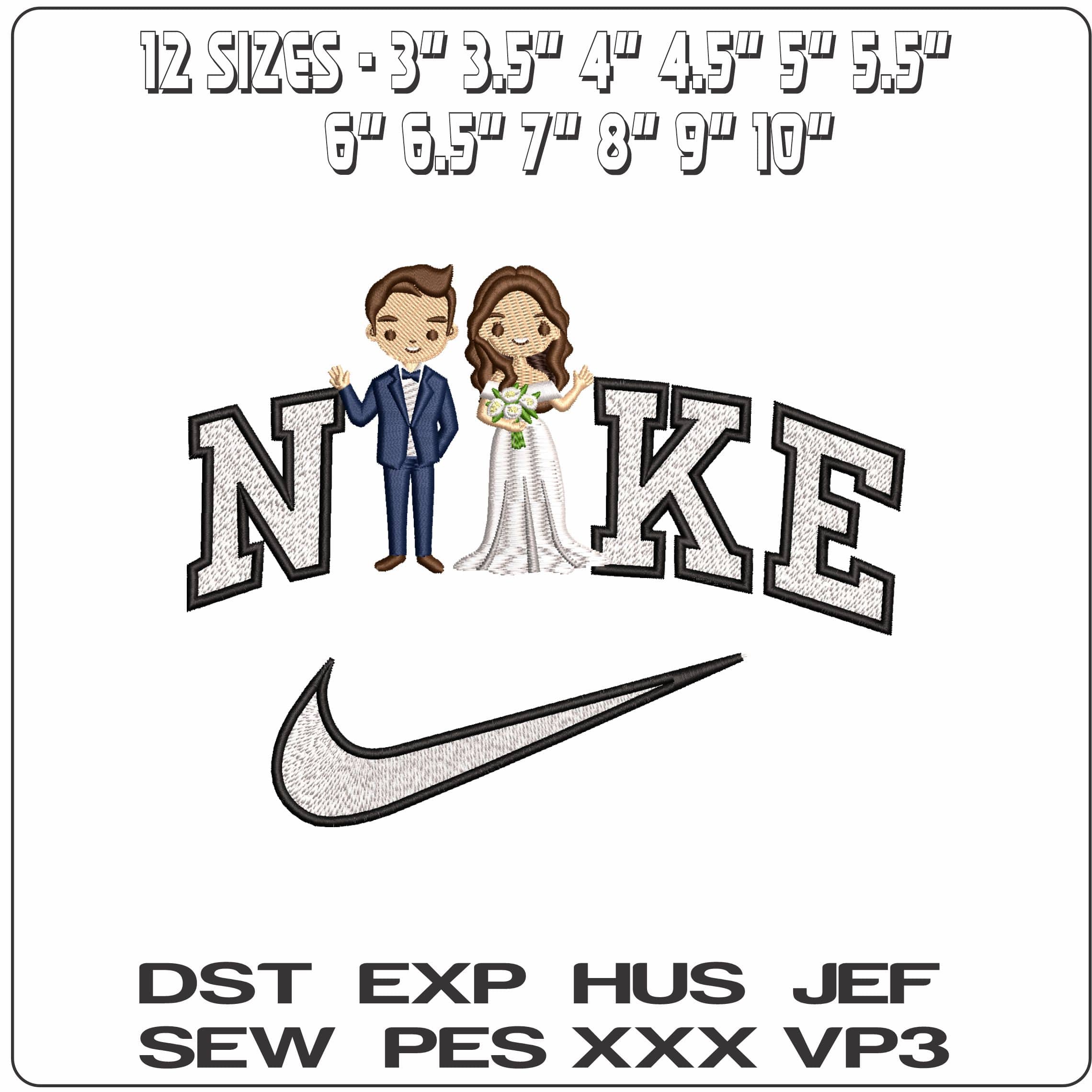 Nike Groom and Bride with Flowers - Elegant embroidery design file - instant download — view 2