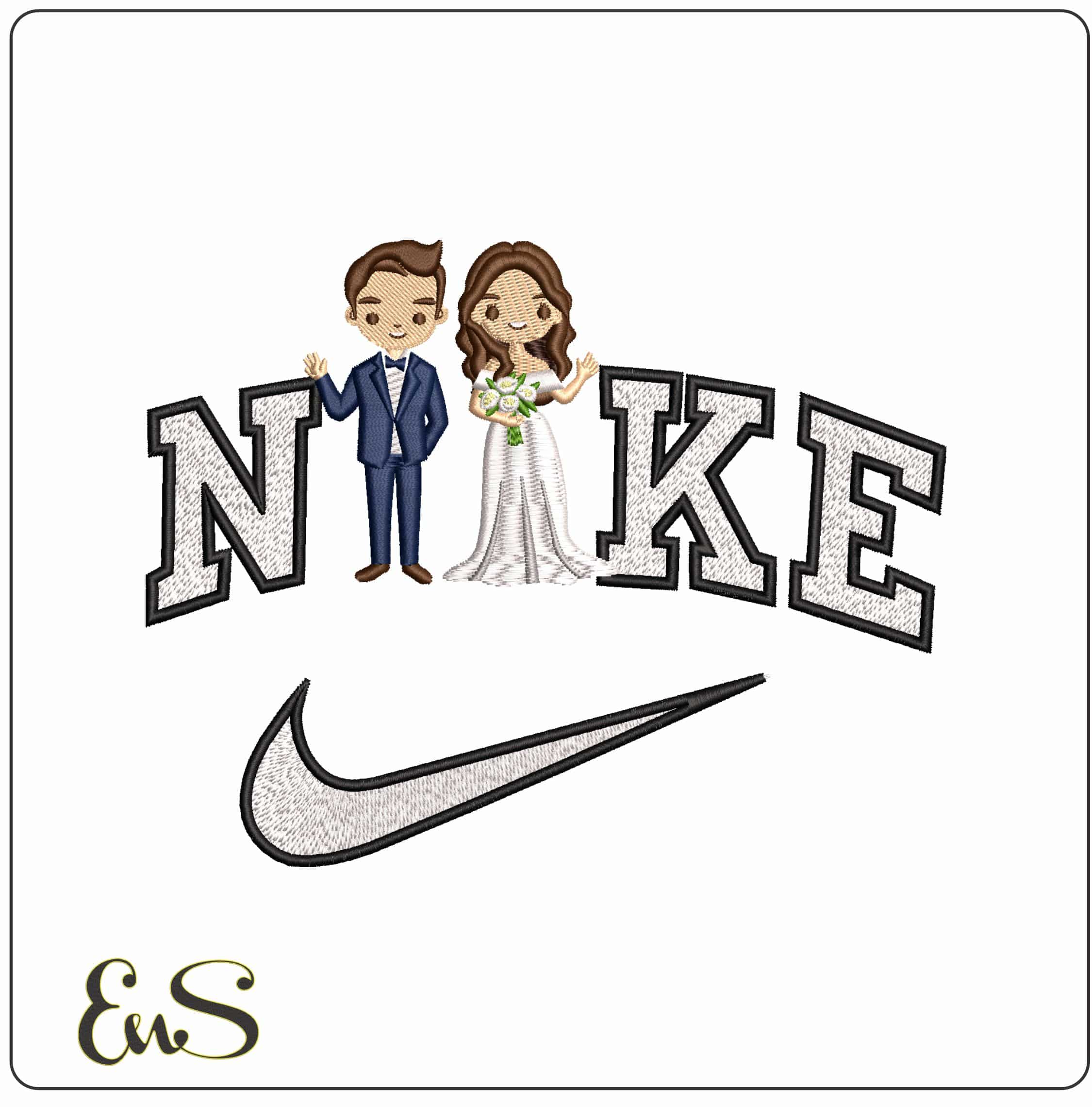 Nike Groom and Bride with Flowers - Elegant embroidery design file - instant download