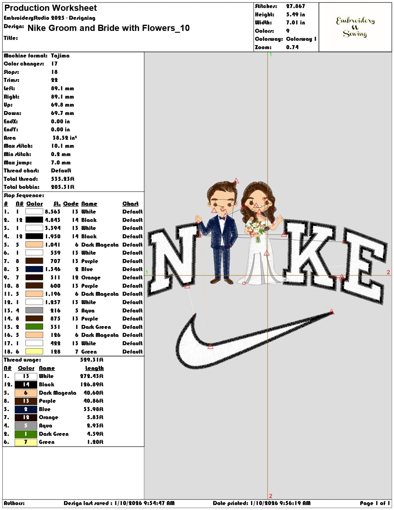 Nike Groom and Bride with Flowers - Elegant embroidery design file - instant download — view 3