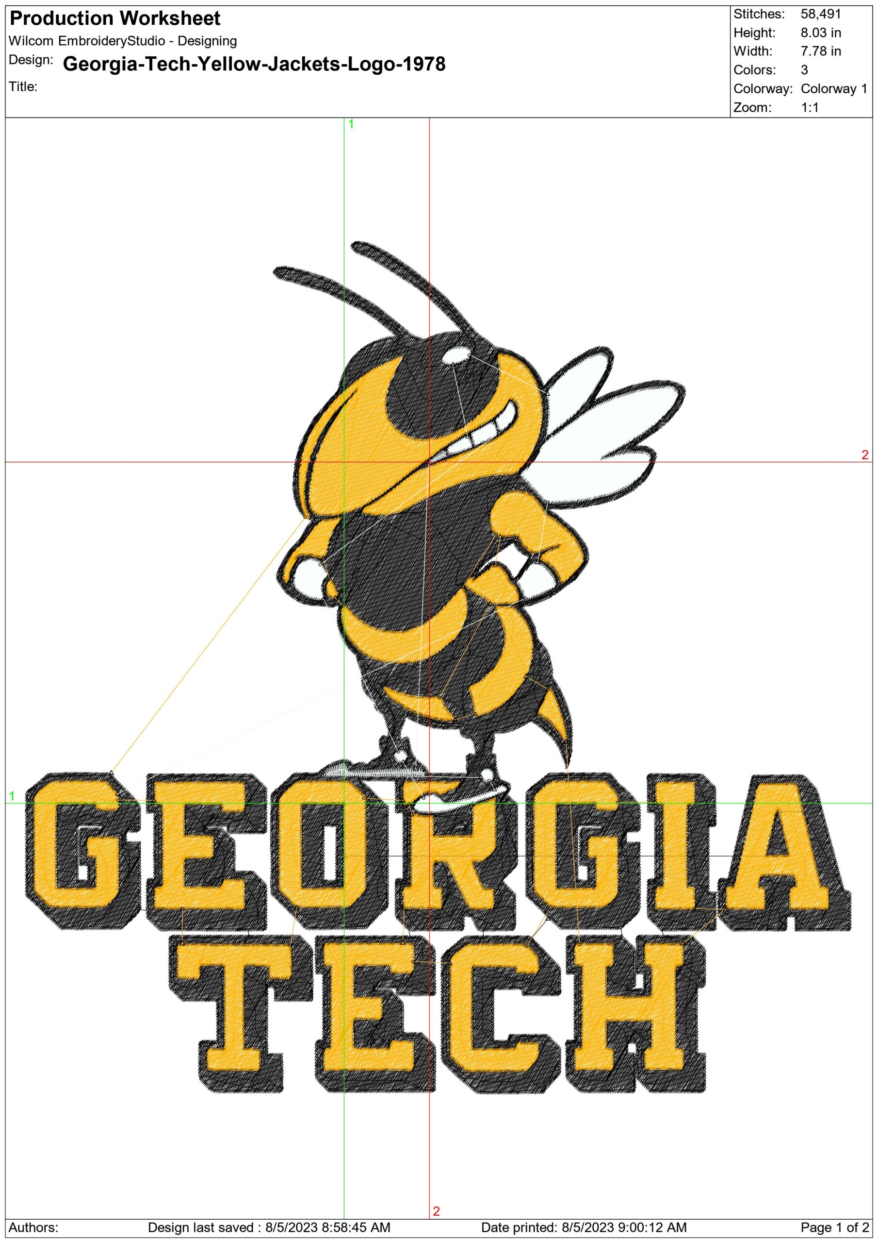 Georgia Tech Yellow Jacket 1978 embroidery design - Cartoon Yellow Jacket embroidery machine pattern G T embroidery file - instant download in a frame — view 3