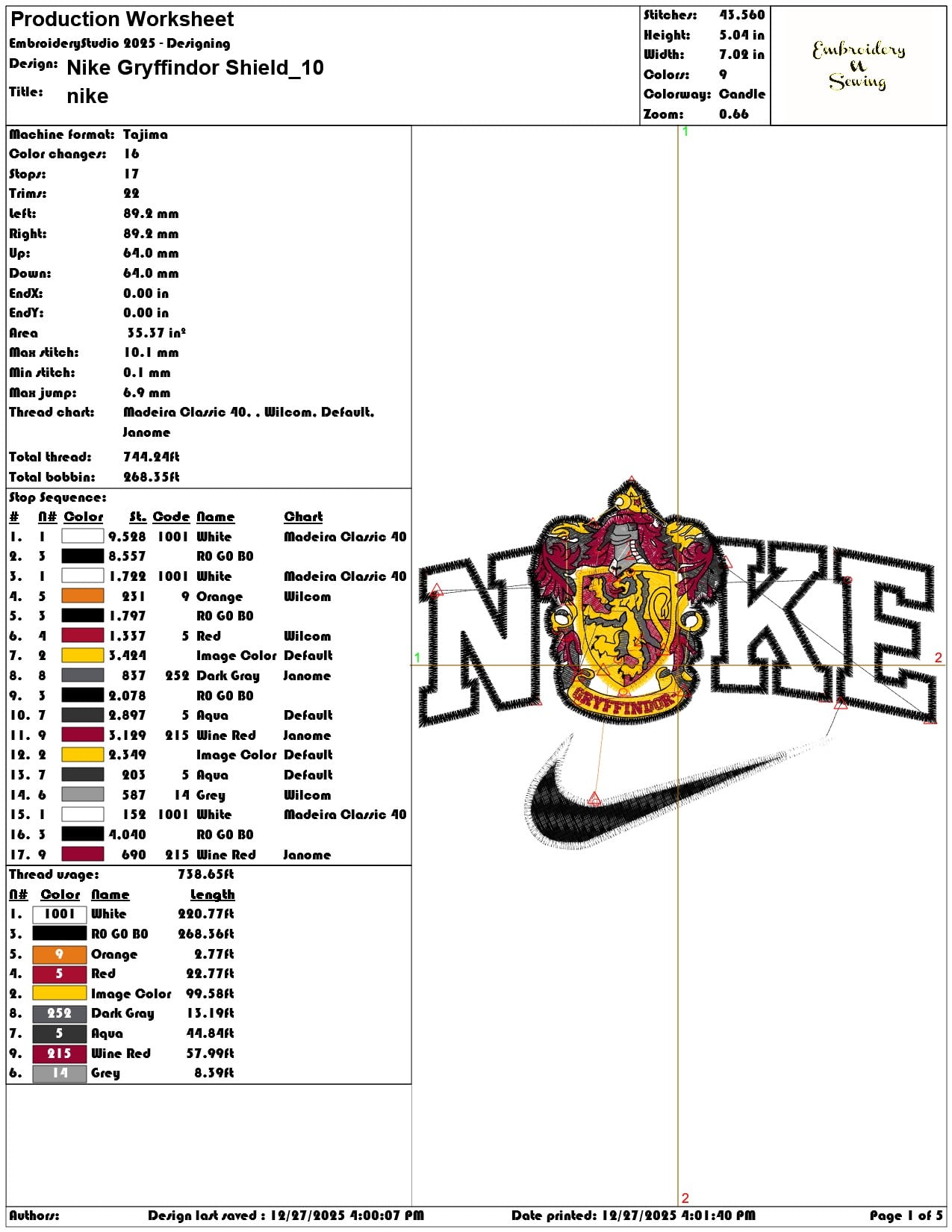 Nike Gryffindor Shield - Elegant embroidery design file - instant download — view 3