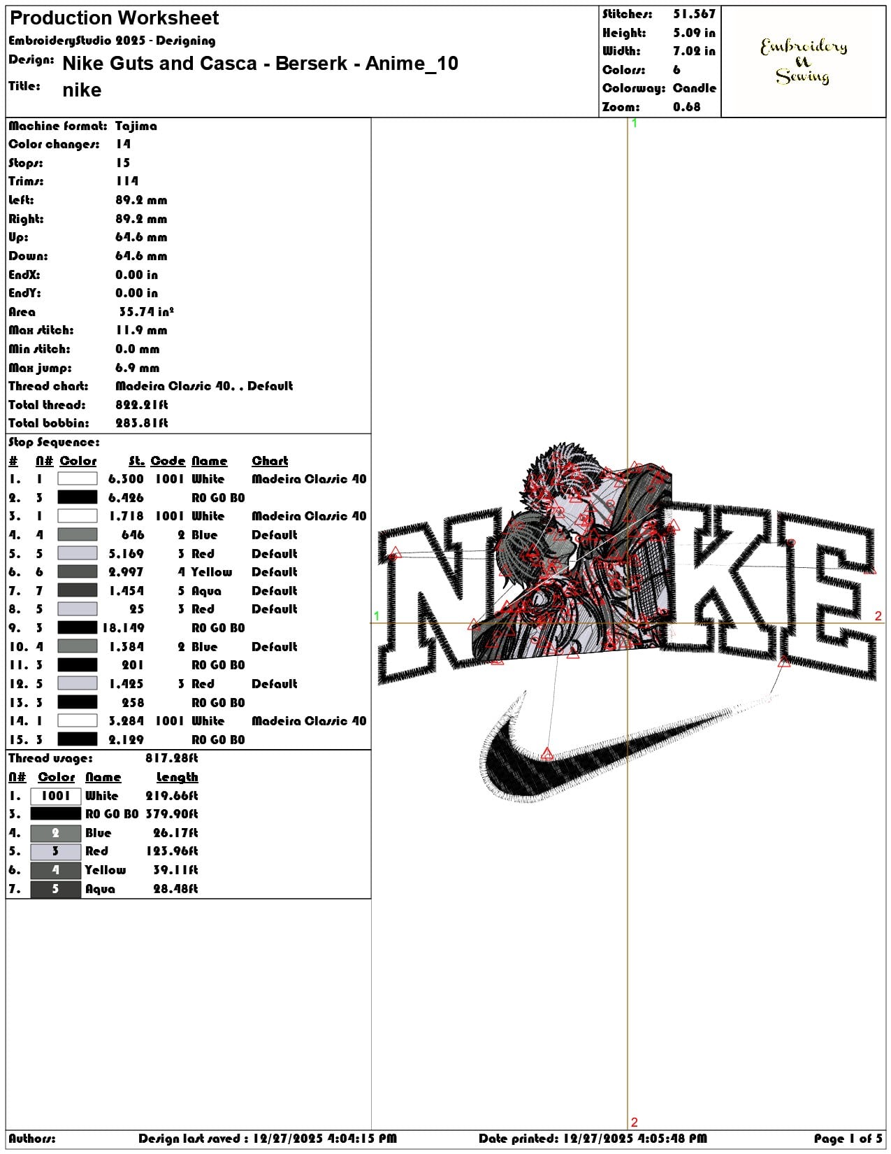 Nike Guts and Casca Berserk Anime - Elegant embroidery design file - instant download — view 3