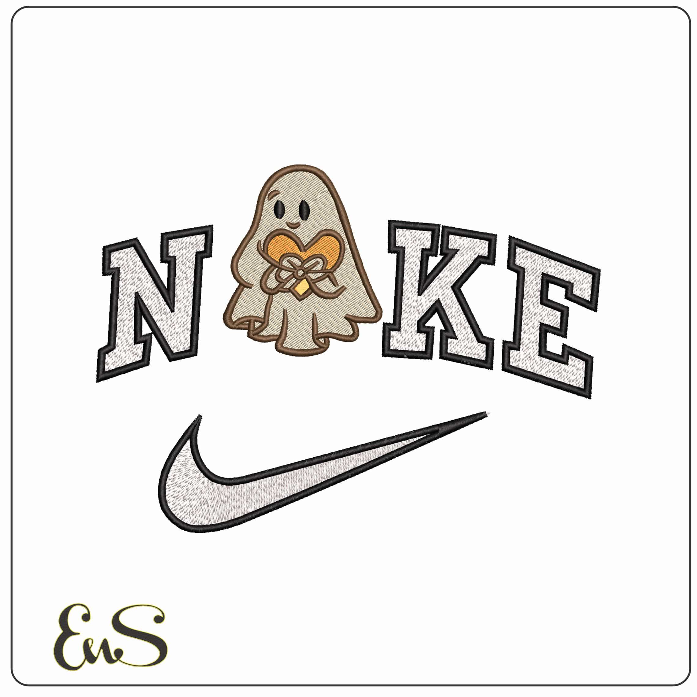 Nike Halloween Hug Love Ghost - Elegant embroidery design file - instant download