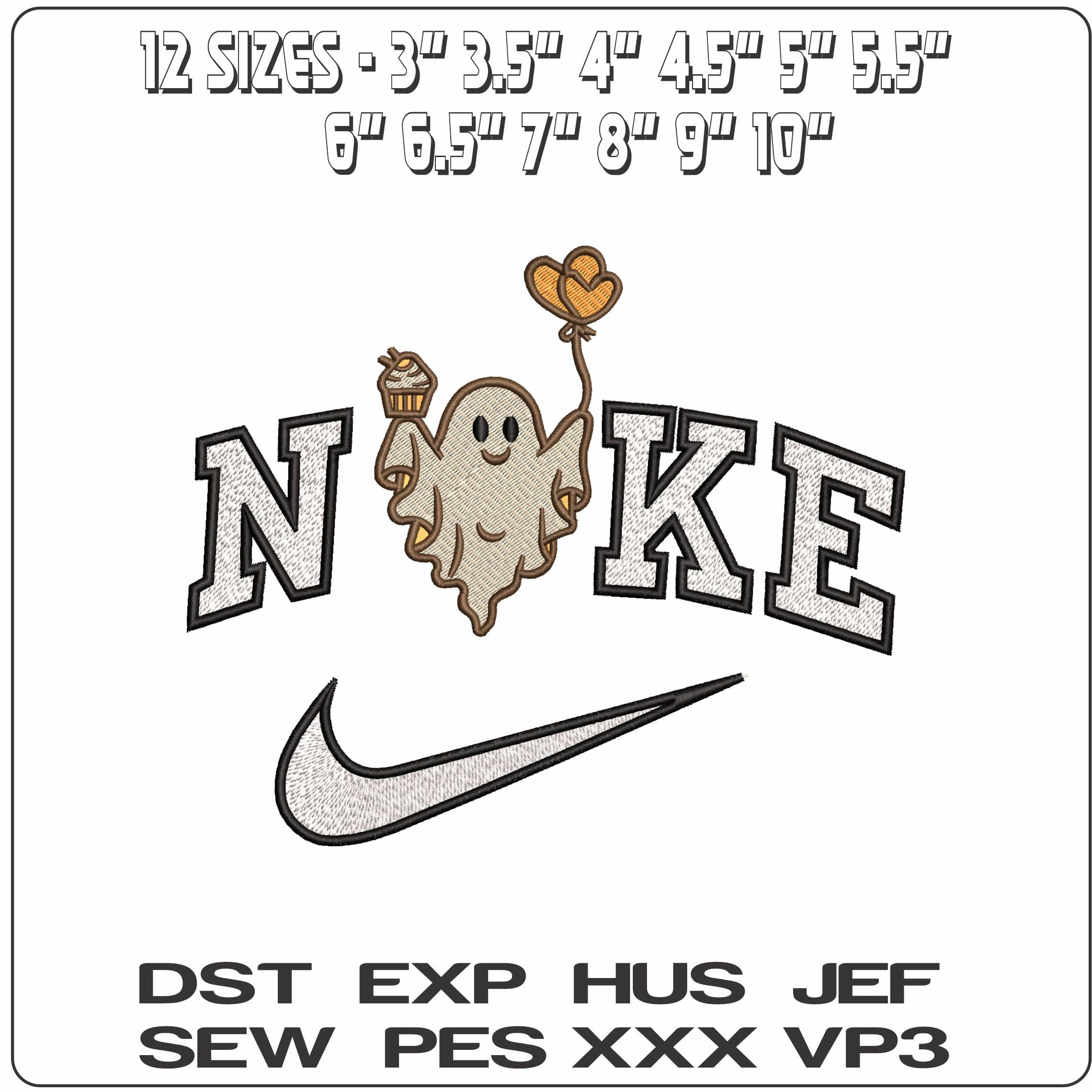 Nike Halloween Love Ghost - Elegant embroidery design file - instant download — view 2