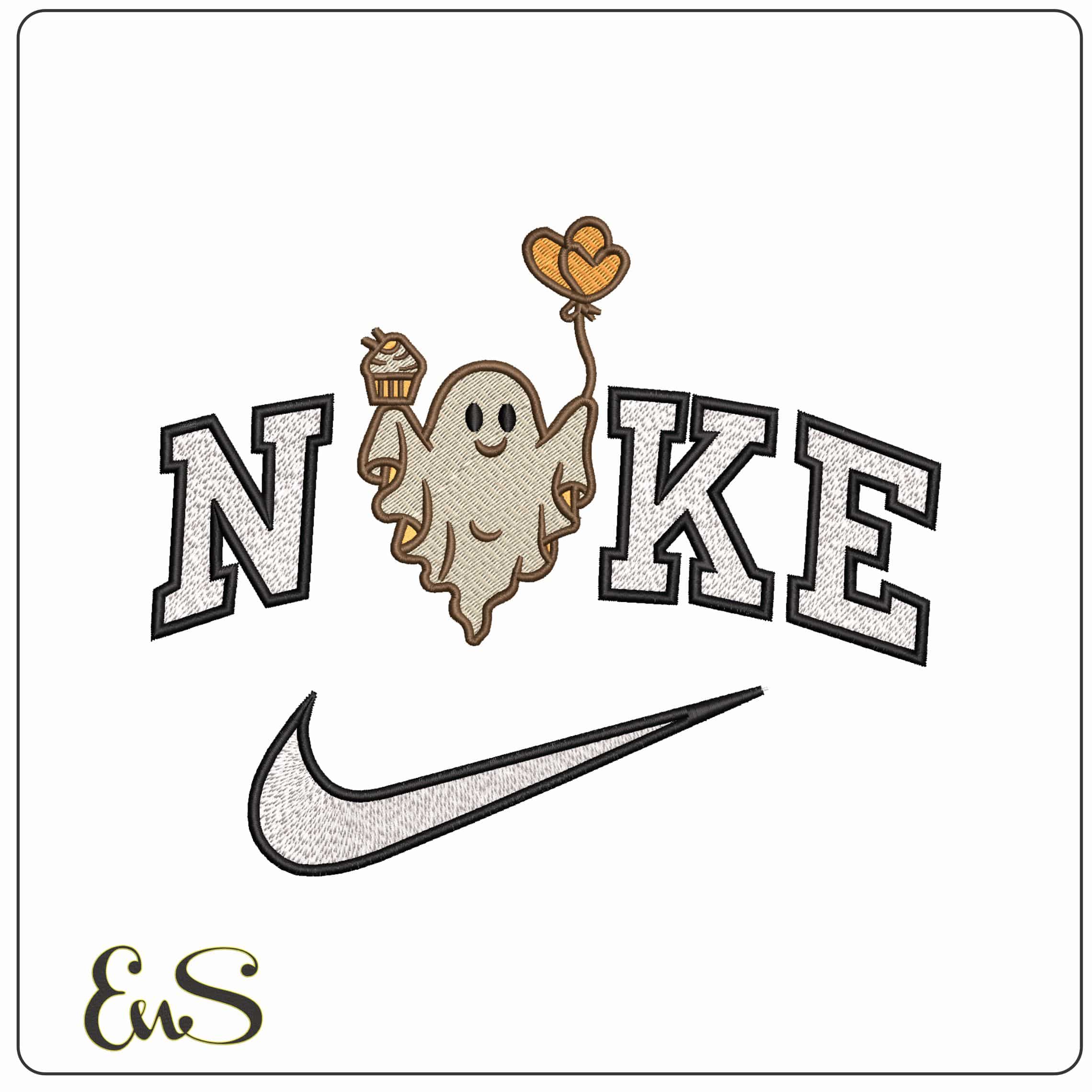 Nike Halloween Love Ghost - Elegant embroidery design file - instant download