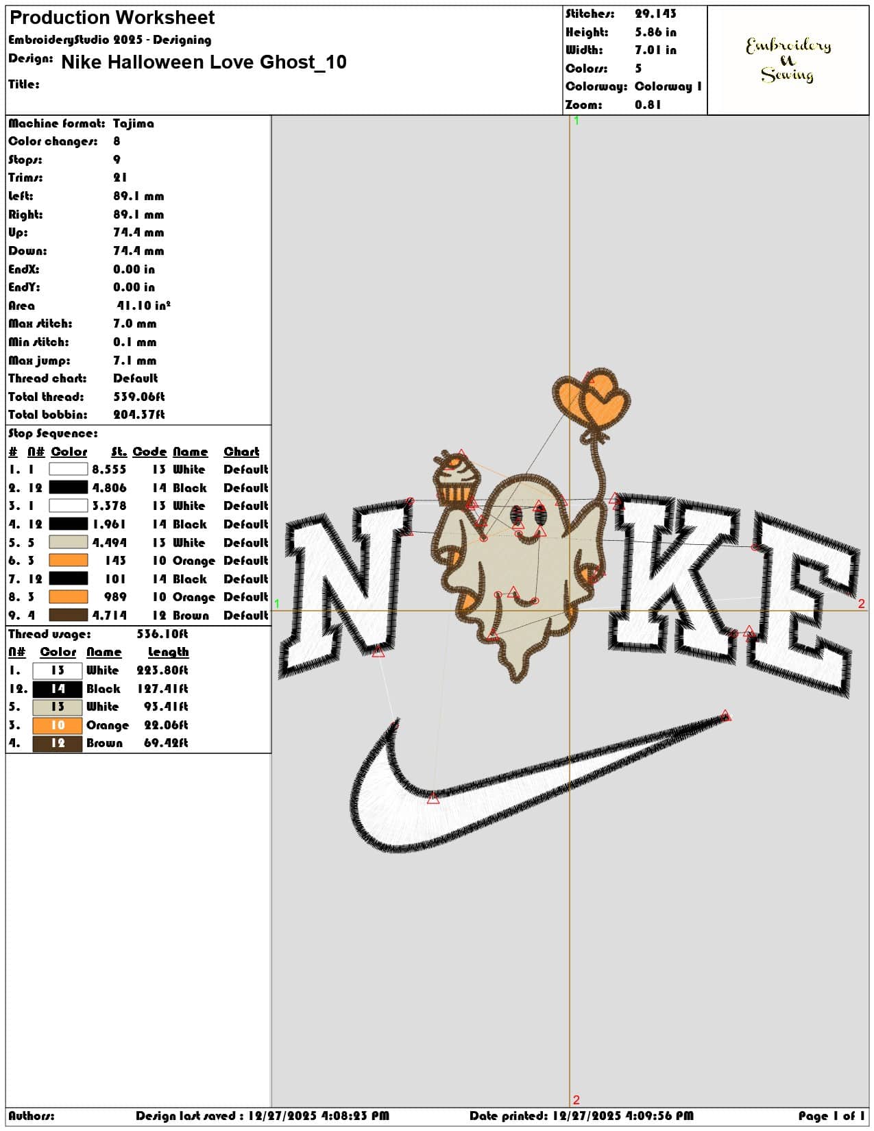 Nike Halloween Love Ghost - Elegant embroidery design file - instant download — view 3