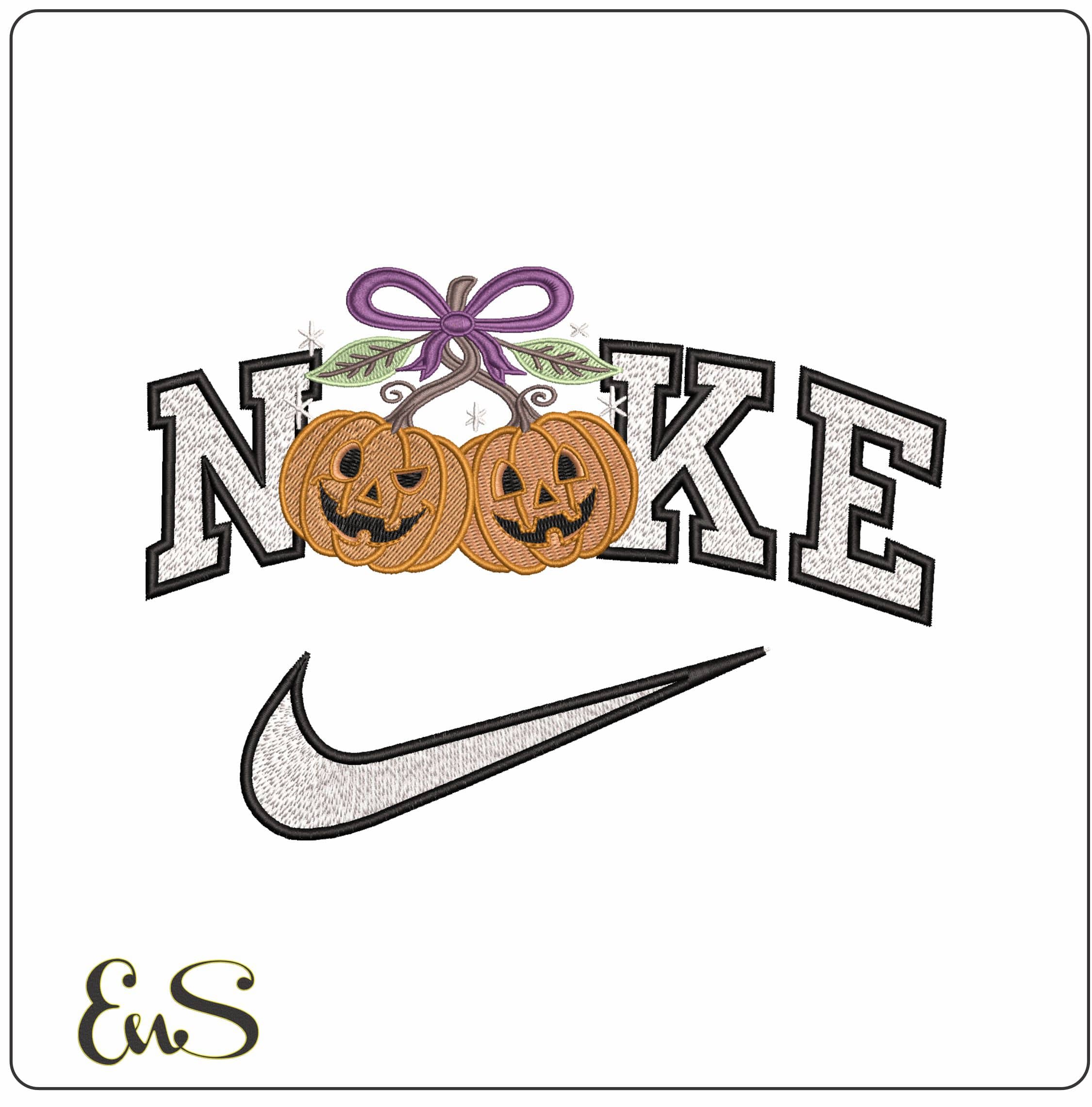 Nike Halloween Pumpkin With Bow - Elegant embroidery design file - instant download