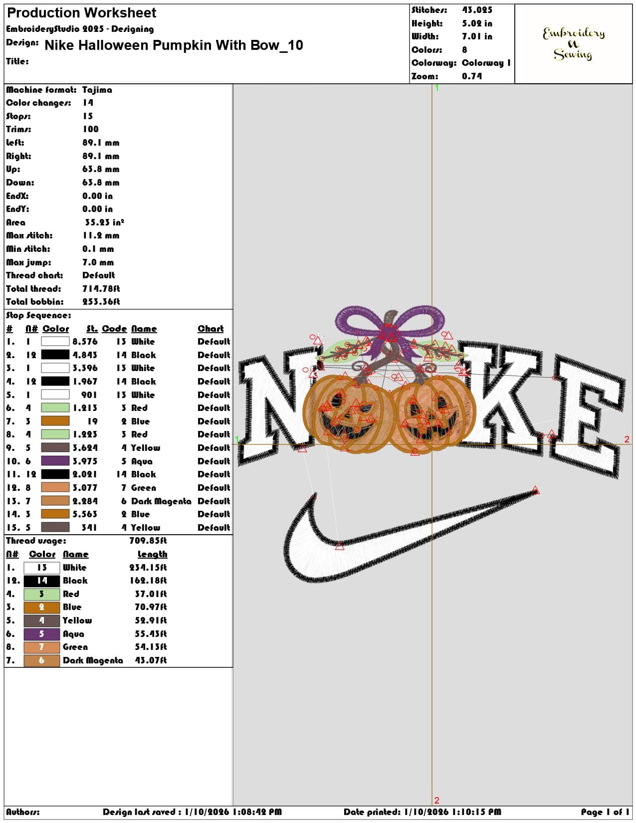 Nike Halloween Pumpkin With Bow - Elegant embroidery design file - instant download — view 3