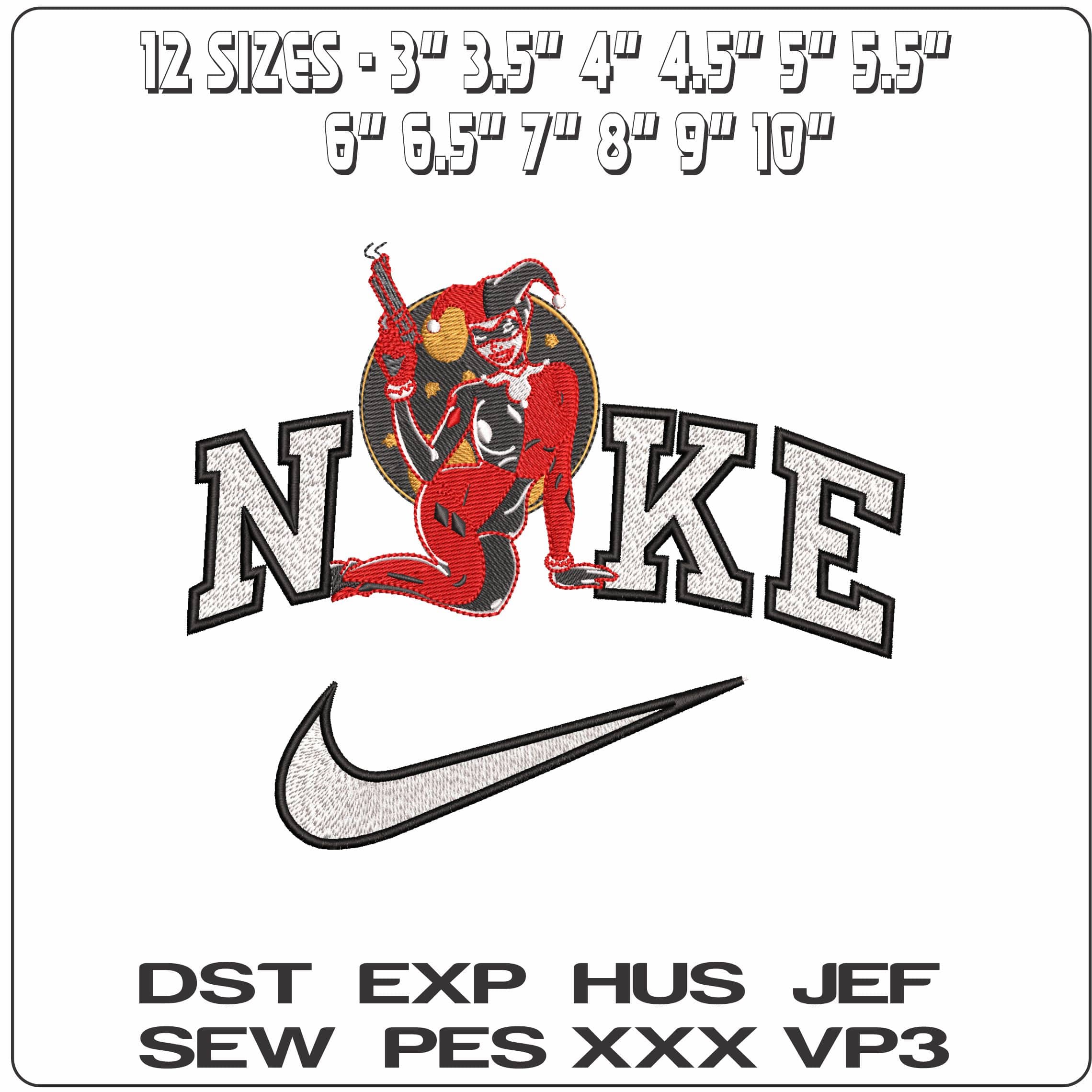 Nike Harley Quinn posing with Gun - Elegant embroidery design file - instant download — view 2