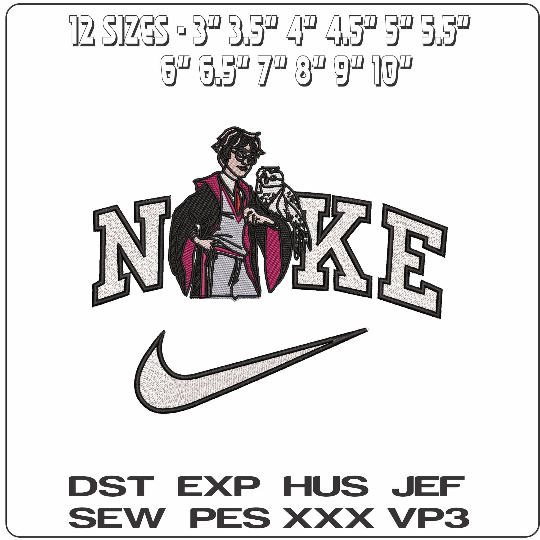 Nike Harry Potter and Headwig Now Frame - Elegant embroidery design file - instant download — view 2
