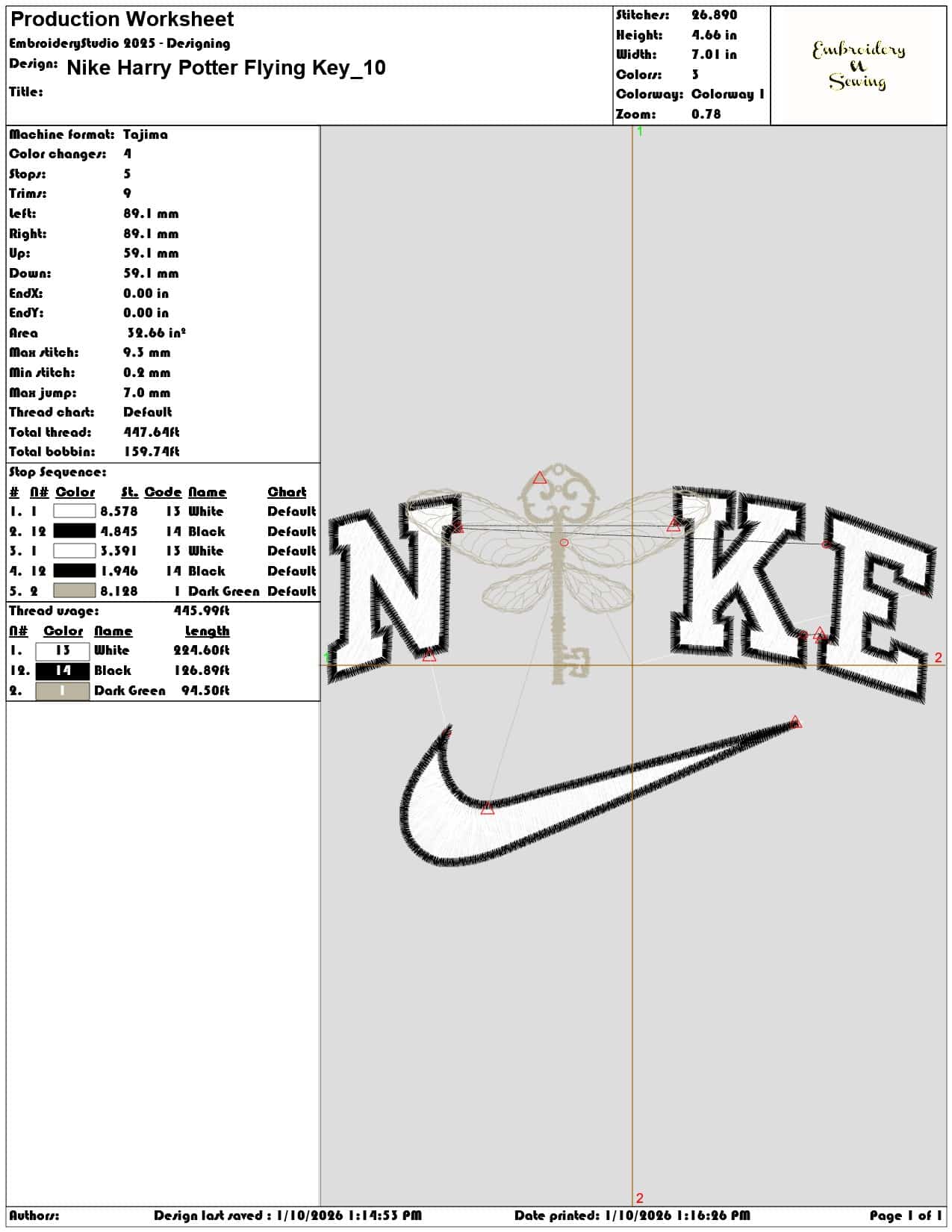 Nike Harry Potter Flying Key - Elegant embroidery design file - instant download — view 3