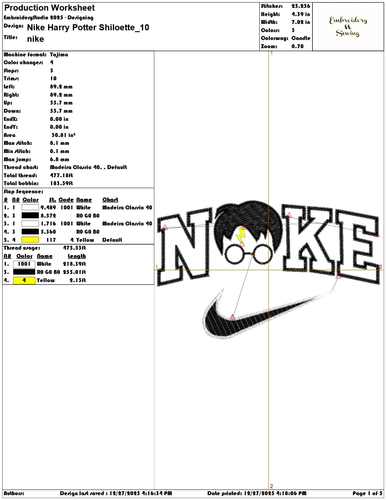 Nike Harry Potter Shiloette - Elegant embroidery design file - instant download — view 3