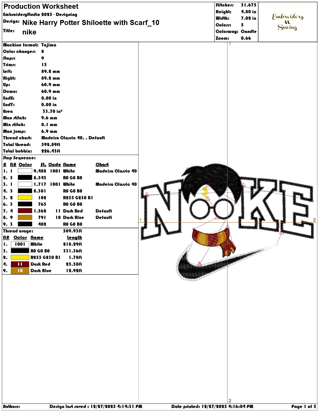 Nike Harry Potter Shiloette with Scarf - Elegant embroidery design file - instant download — view 3