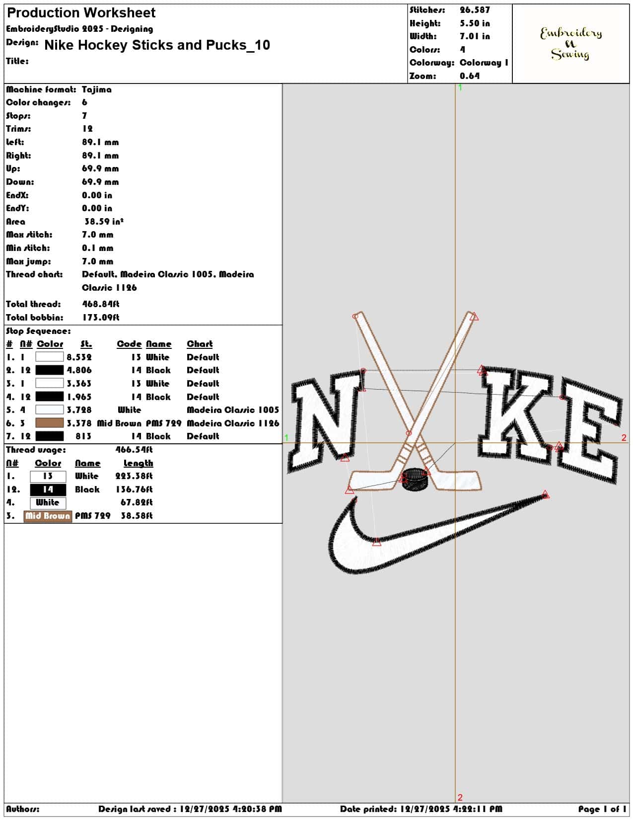 Nike Hockey Sticks and Pucks - Elegant embroidery design file - instant download — view 3