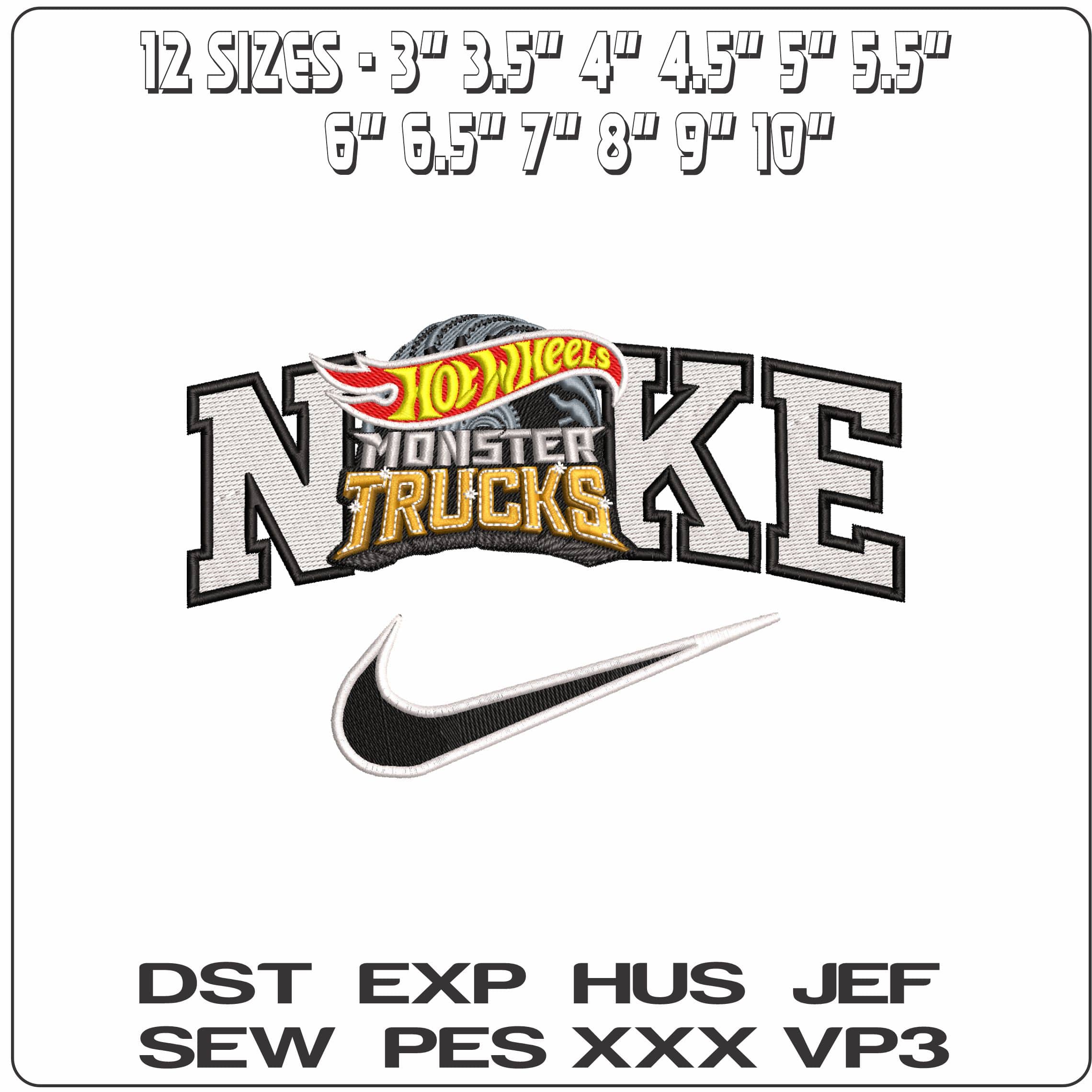 Nike Hot Wheels Monster Trucks - Elegant embroidery design file - instant download — view 2