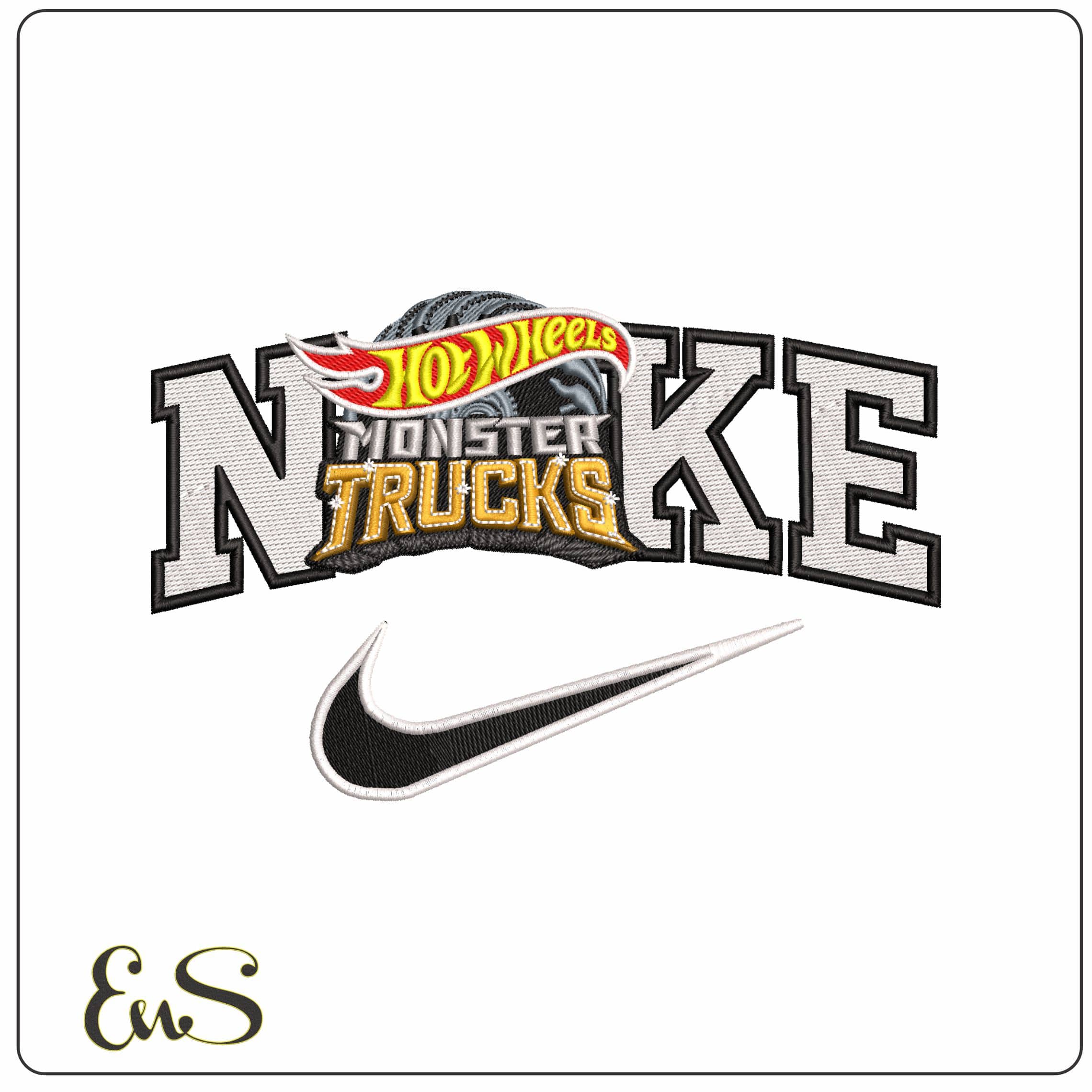 Nike Hot Wheels Monster Trucks - Elegant embroidery design file - instant download