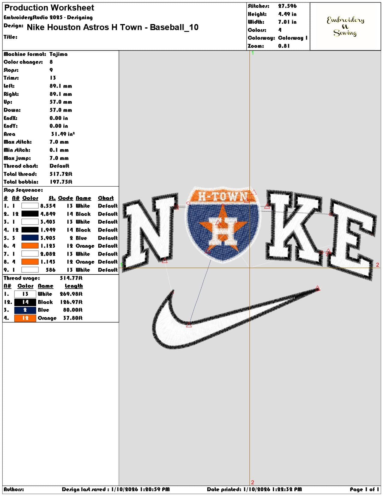 Nike Houston Astros H Town Baseball - Elegant embroidery design file - instant download — view 3