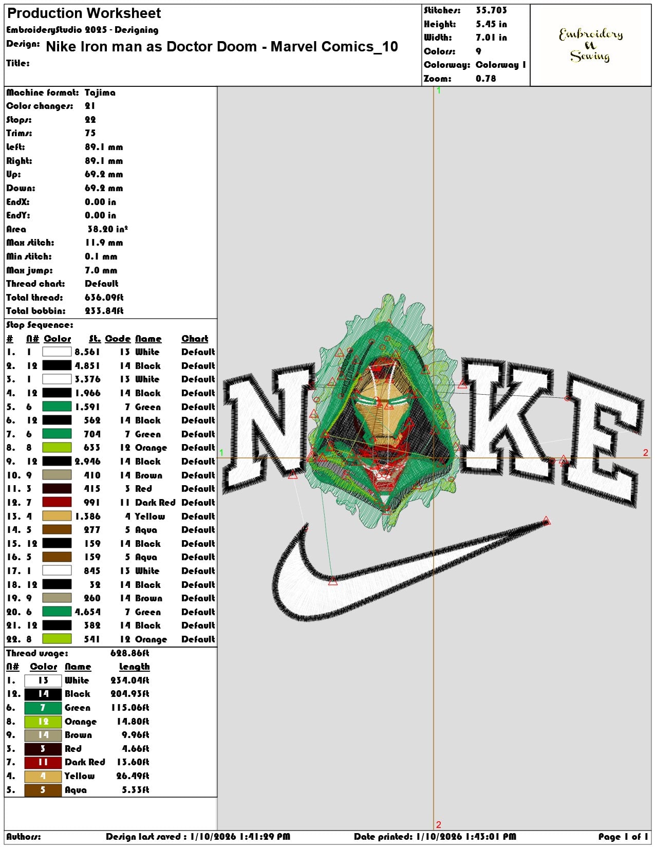 Nike Iron man as Doctor Doom Marvel Comics - Elegant embroidery design file - instant download — view 3