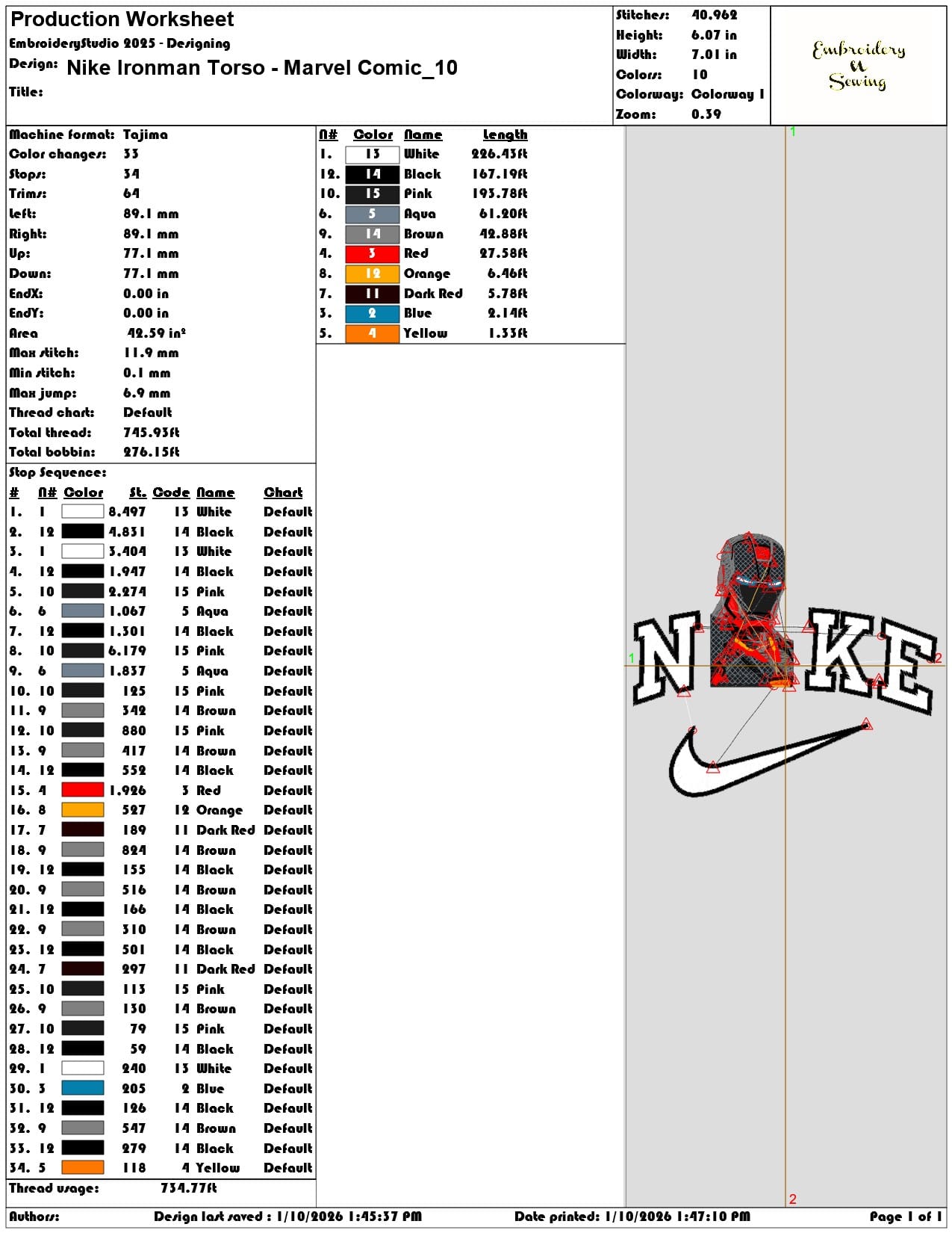 Nike Ironman Torso Marvel Comic - Elegant embroidery design file - instant download — view 3